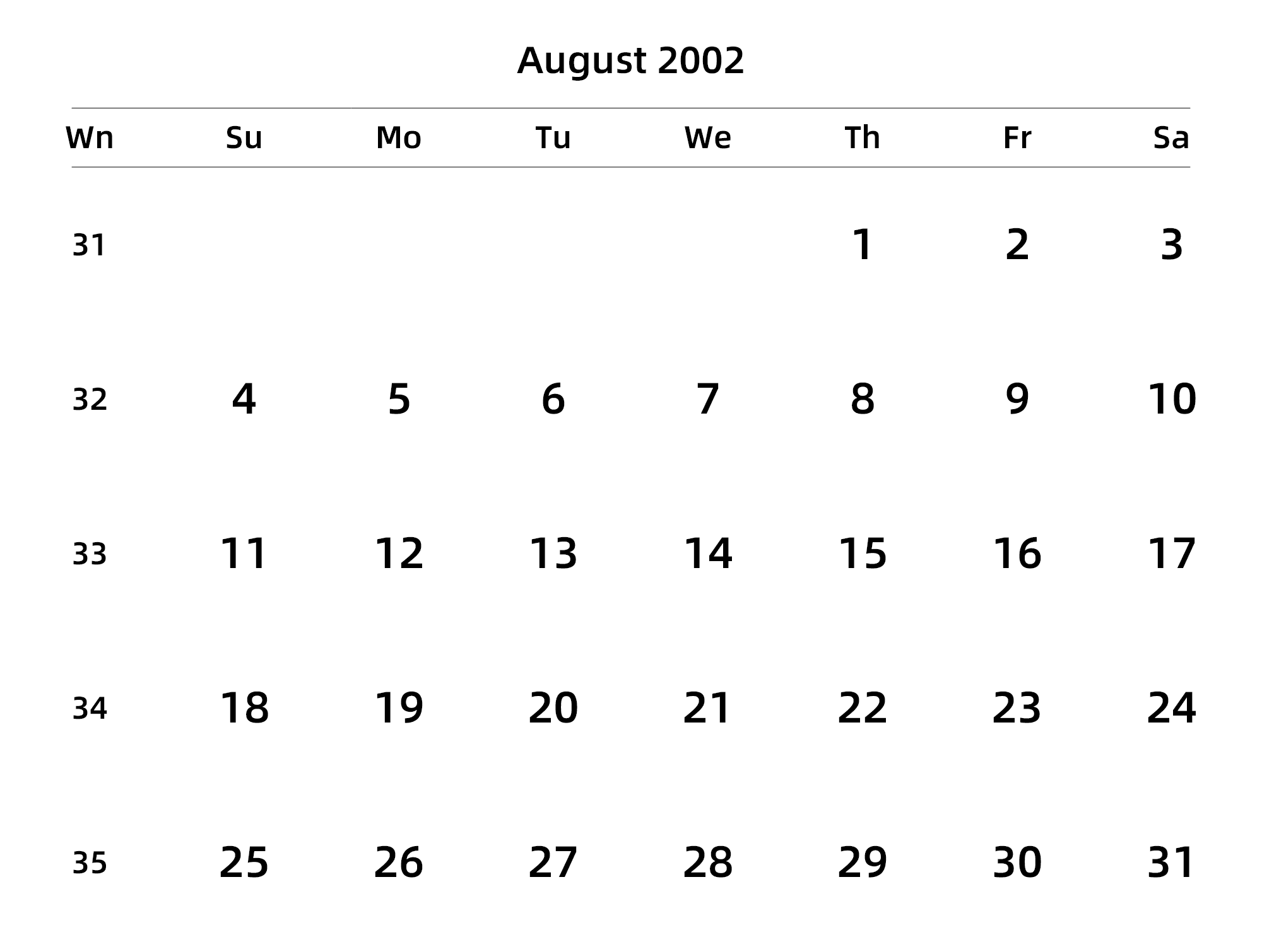 英文版 周日开始 带周数
