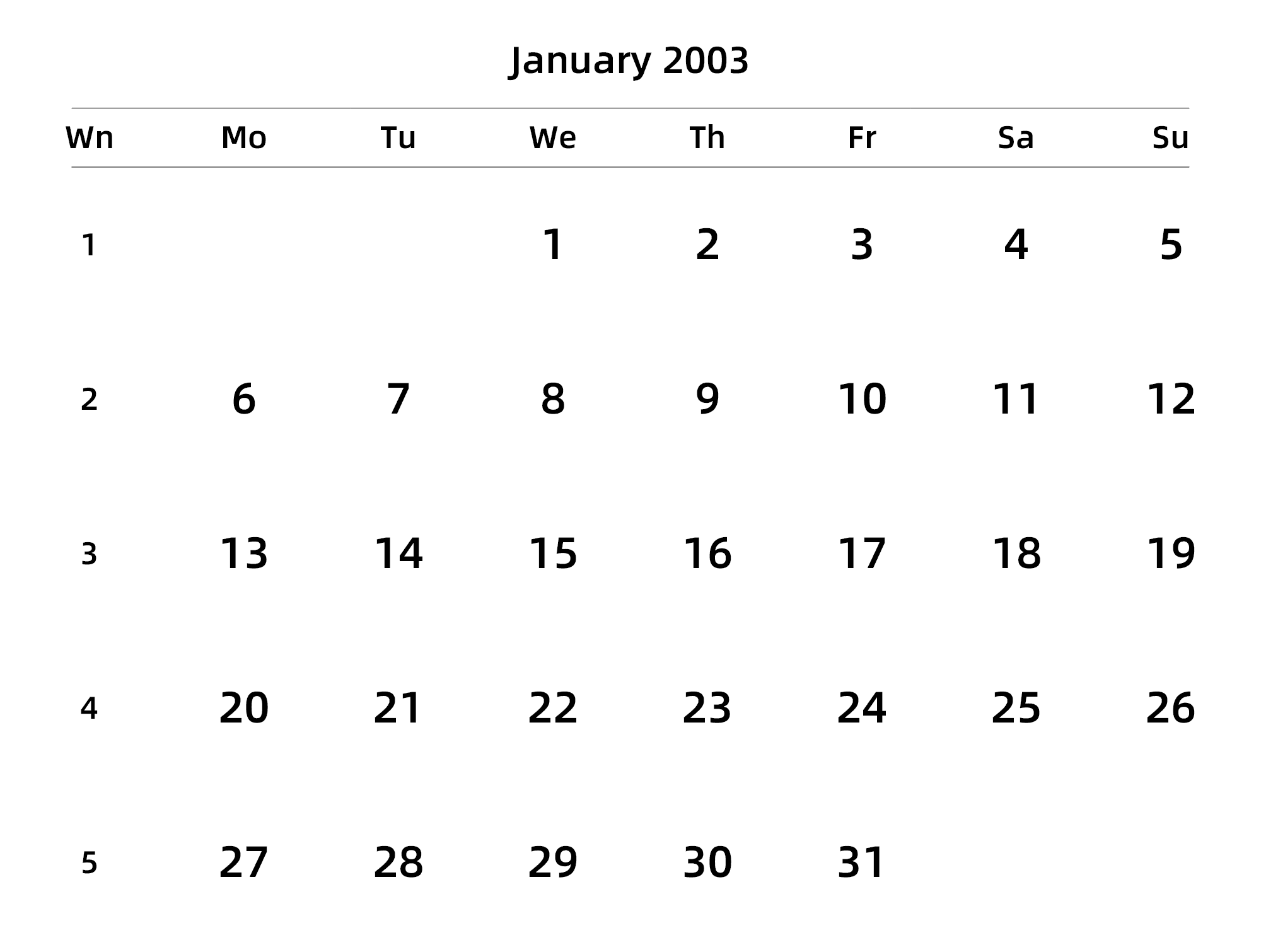 英文版 周一开始 带周数