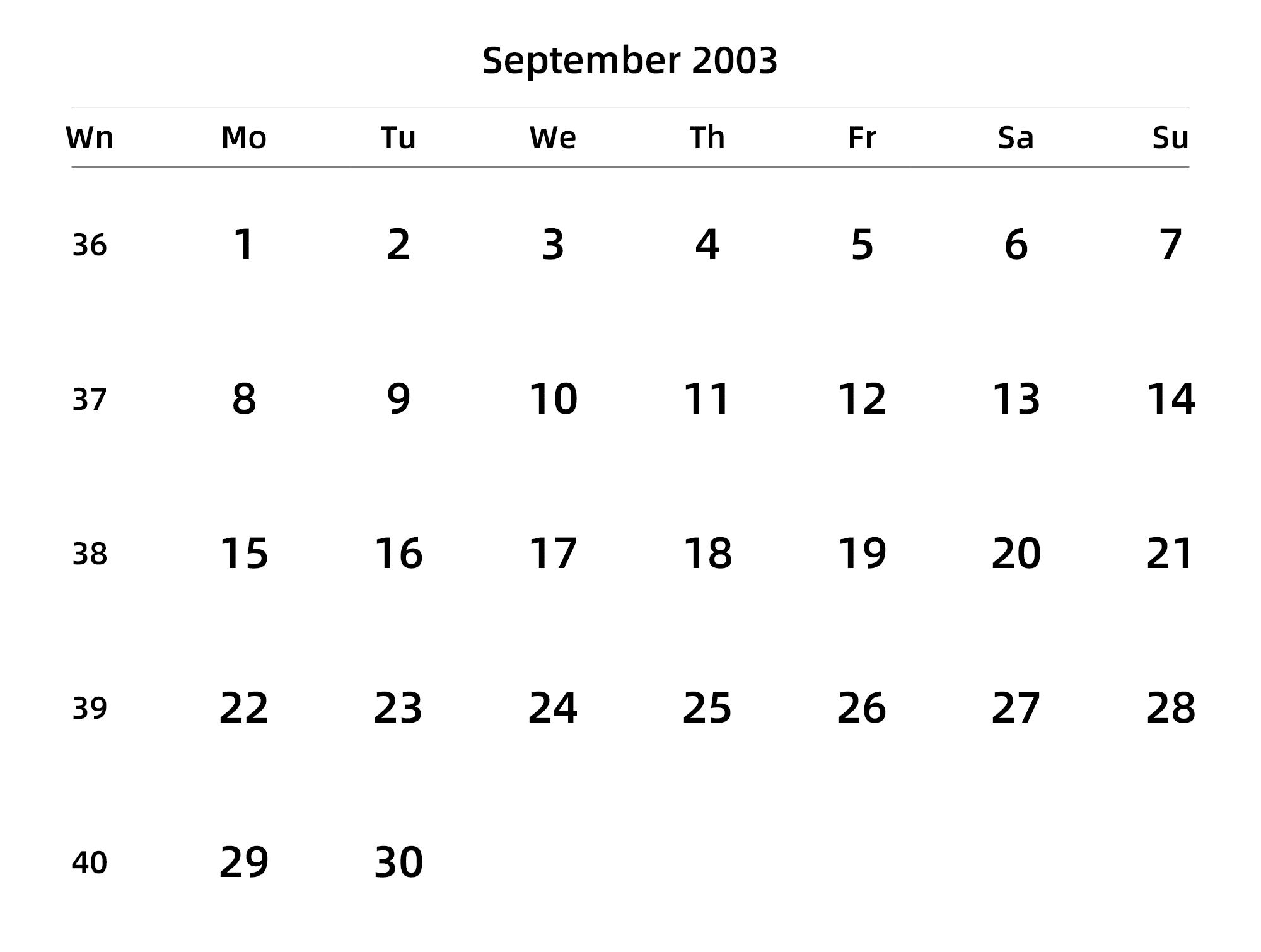英文版 周一开始 带周数