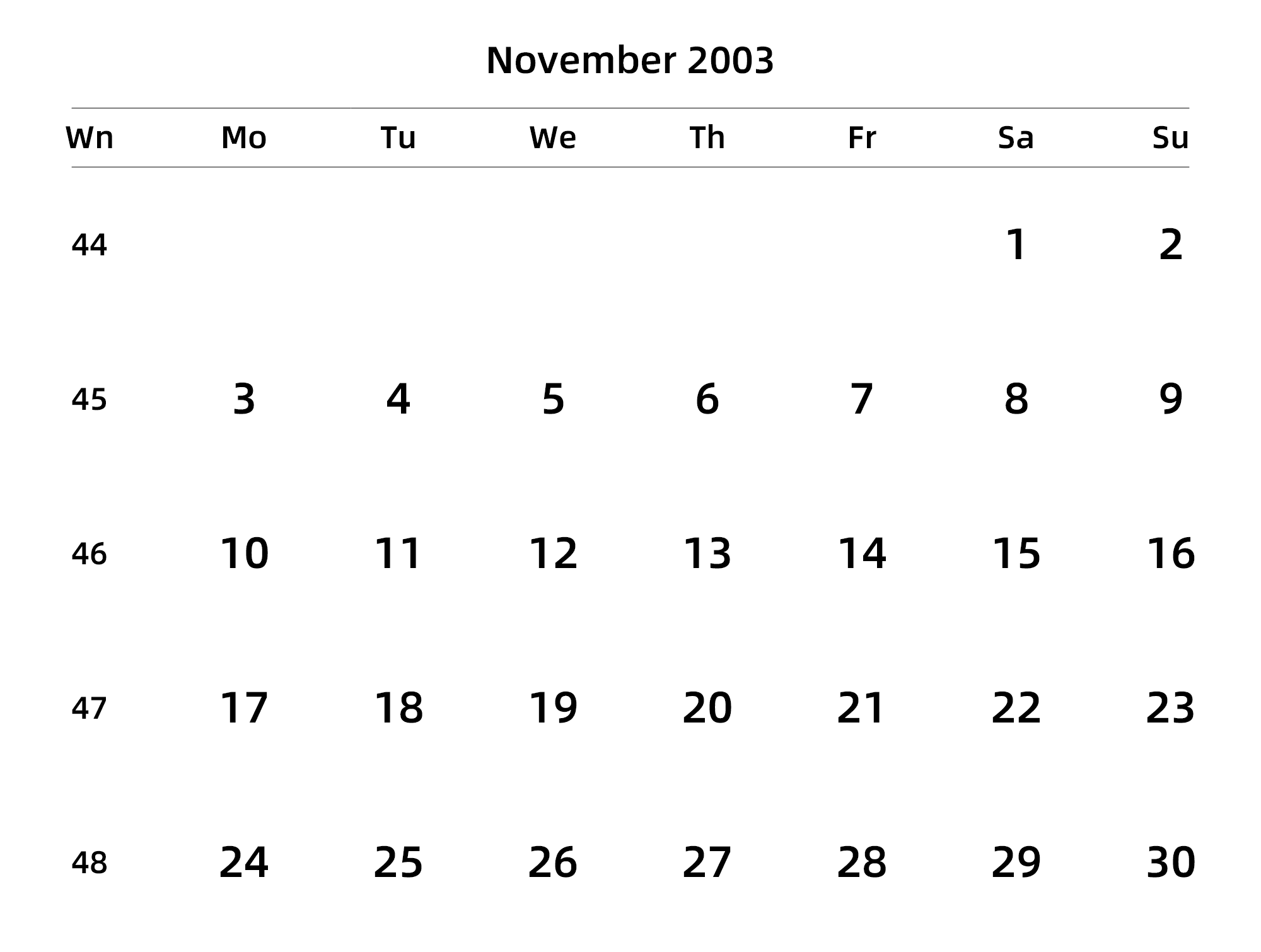 英文版 周一开始 带周数