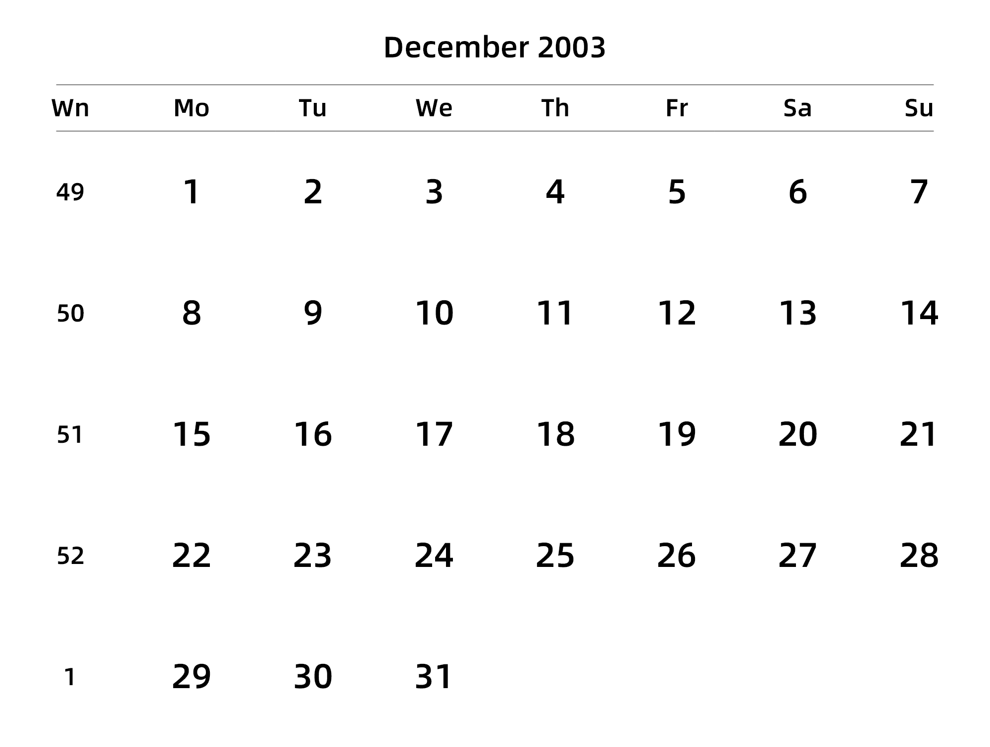 英文版 周一开始 带周数