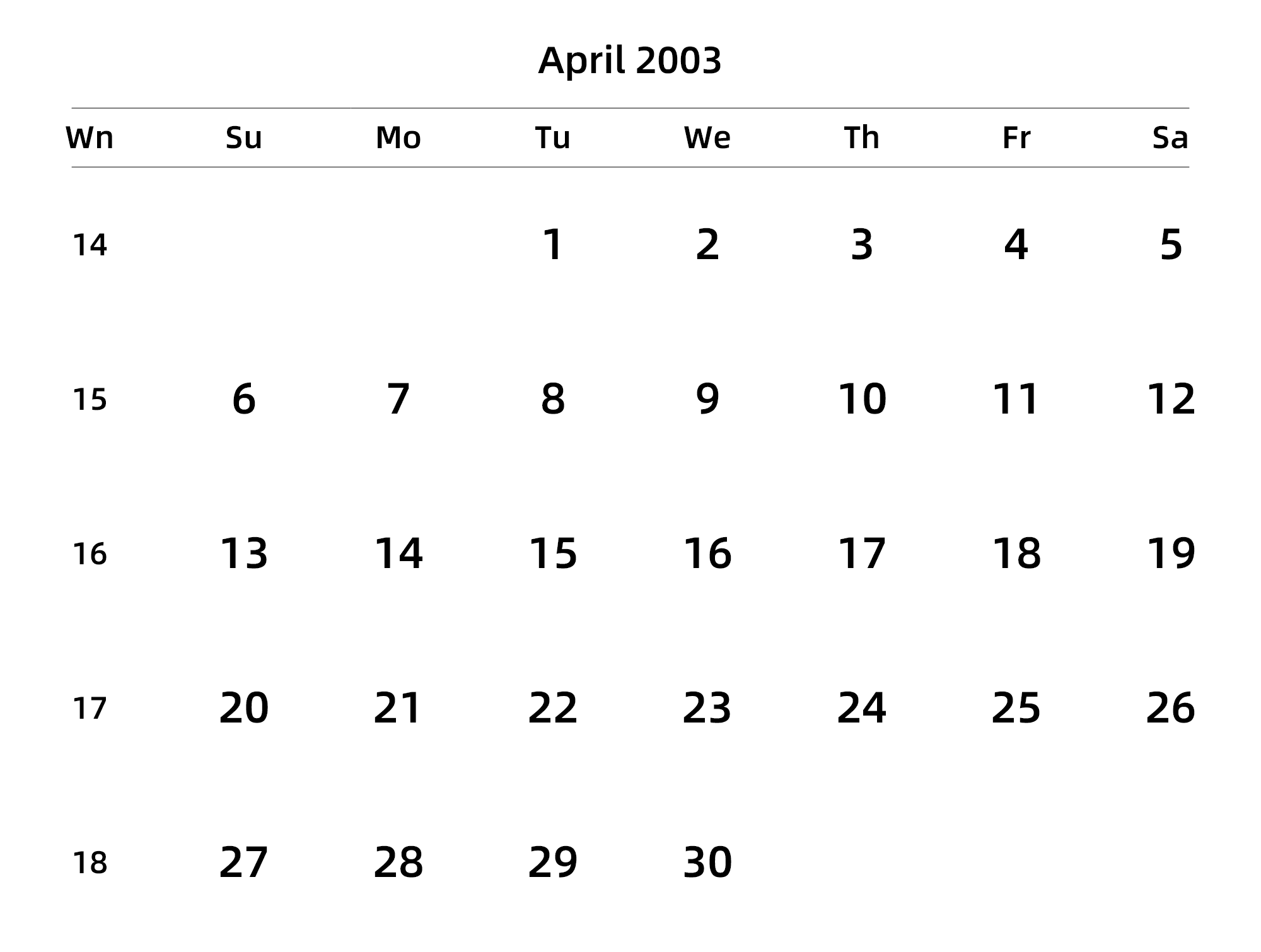英文版 周日开始 带周数