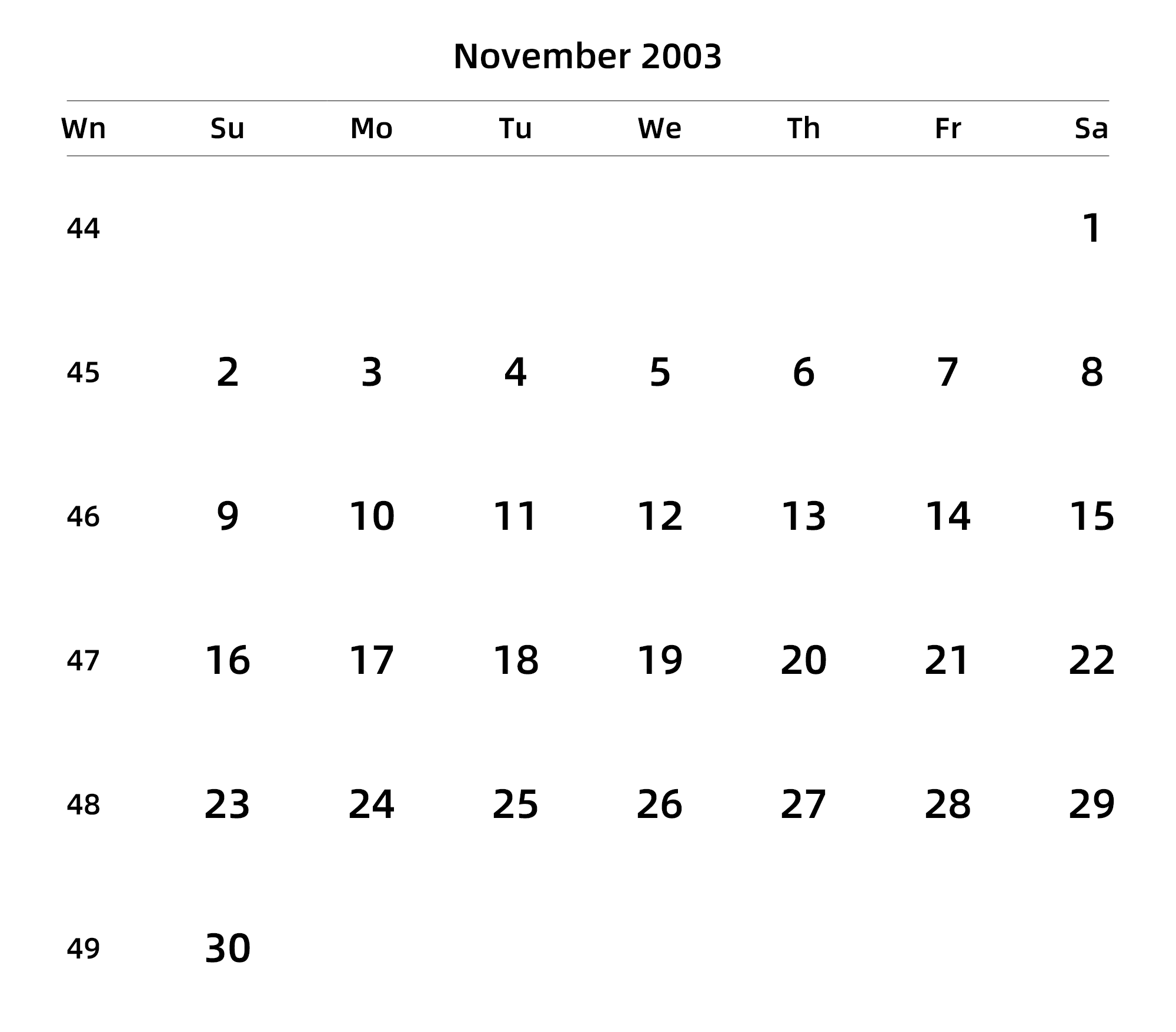 英文版 周日开始 带周数