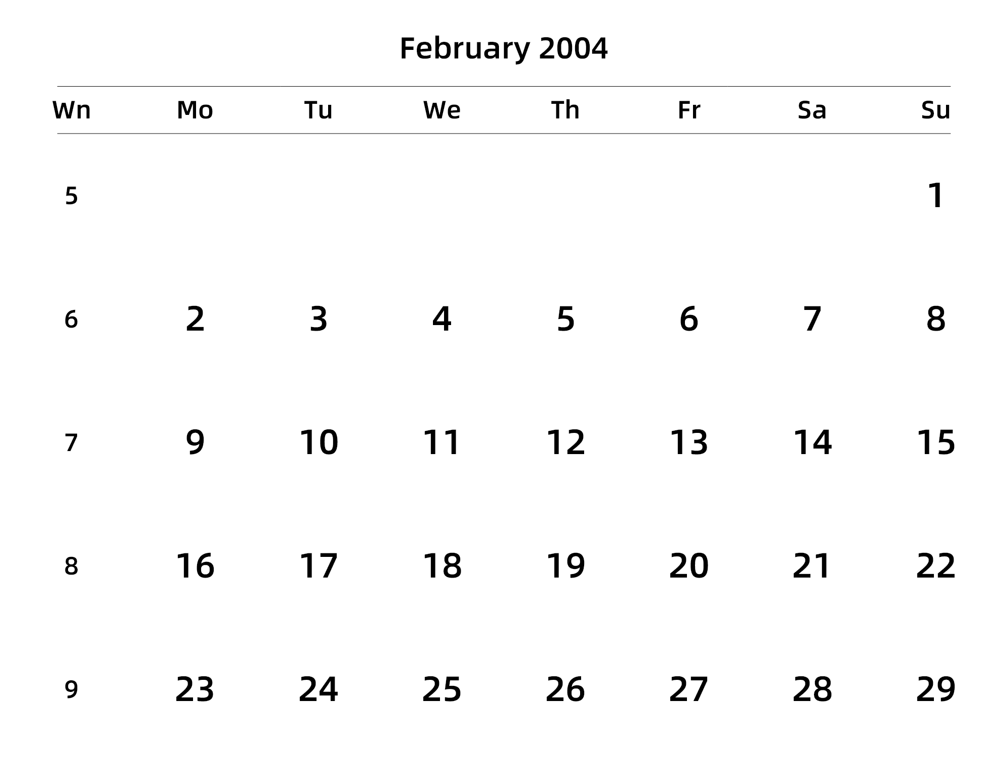 英文版 周一开始 带周数