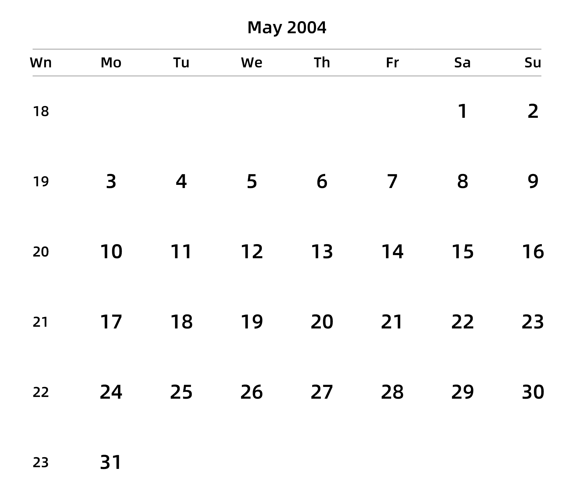英文版 周一开始 带周数