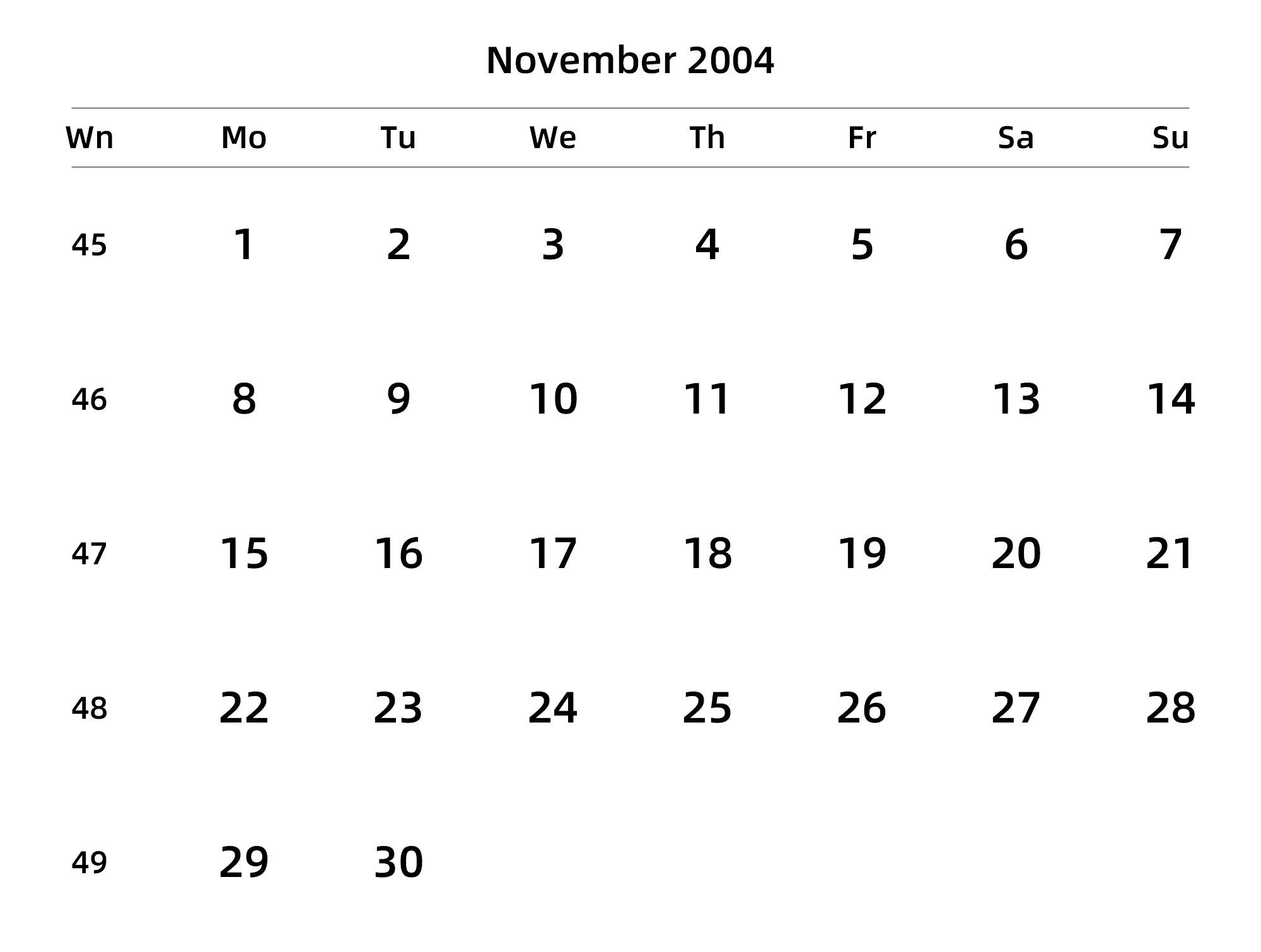英文版 周一开始 带周数