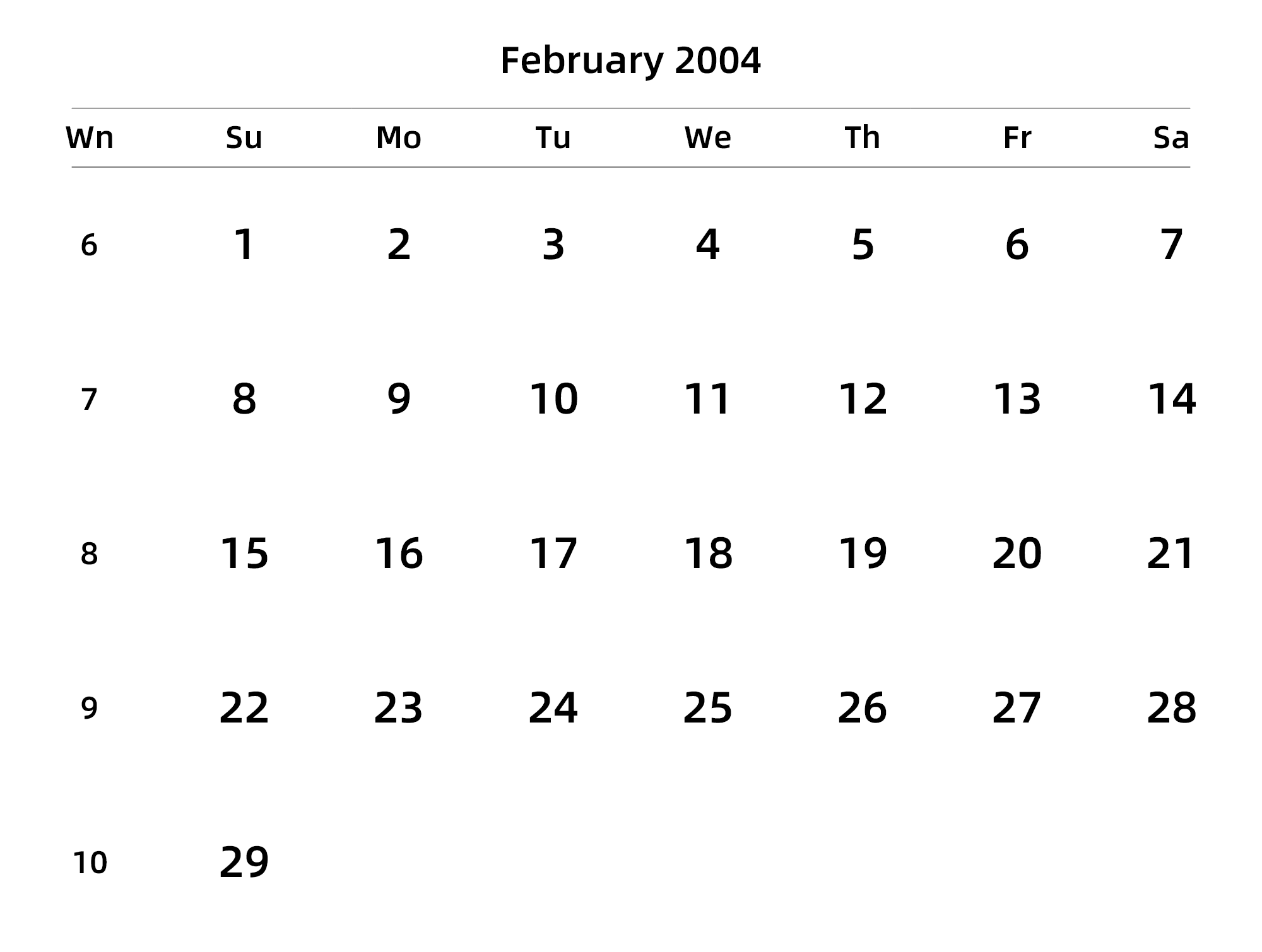 英文版 周日开始 带周数