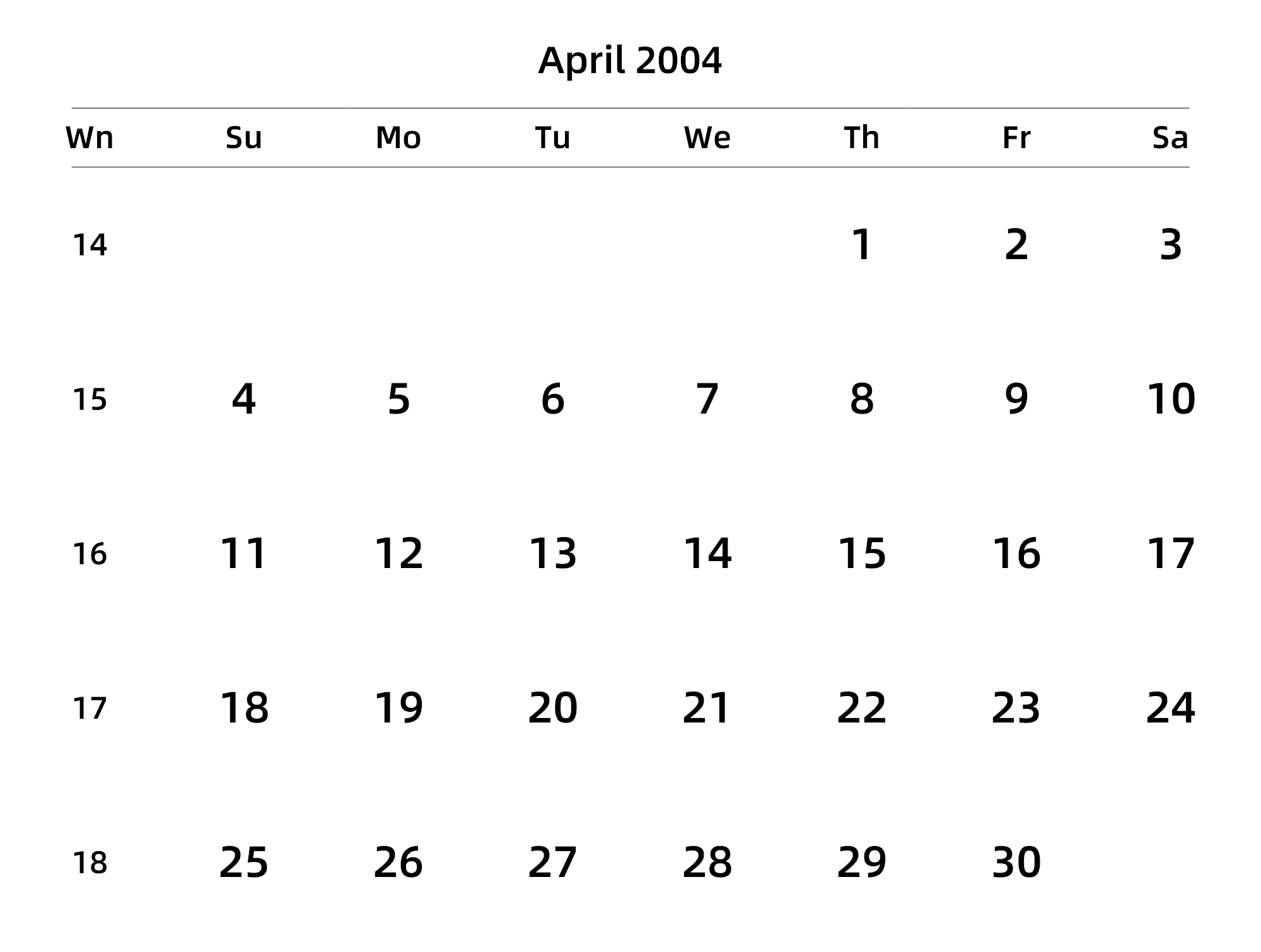 英文版 周日开始 带周数