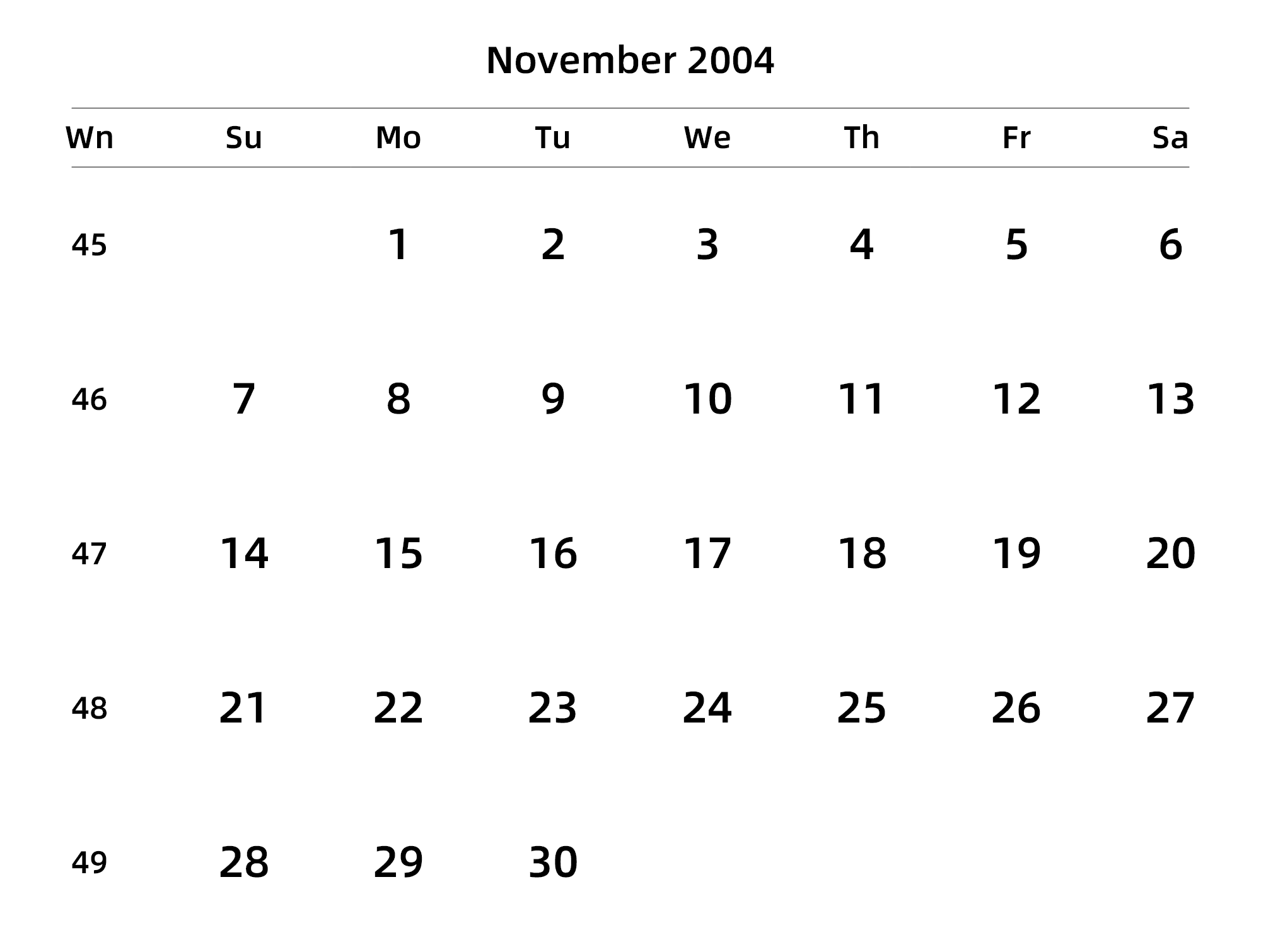 英文版 周日开始 带周数