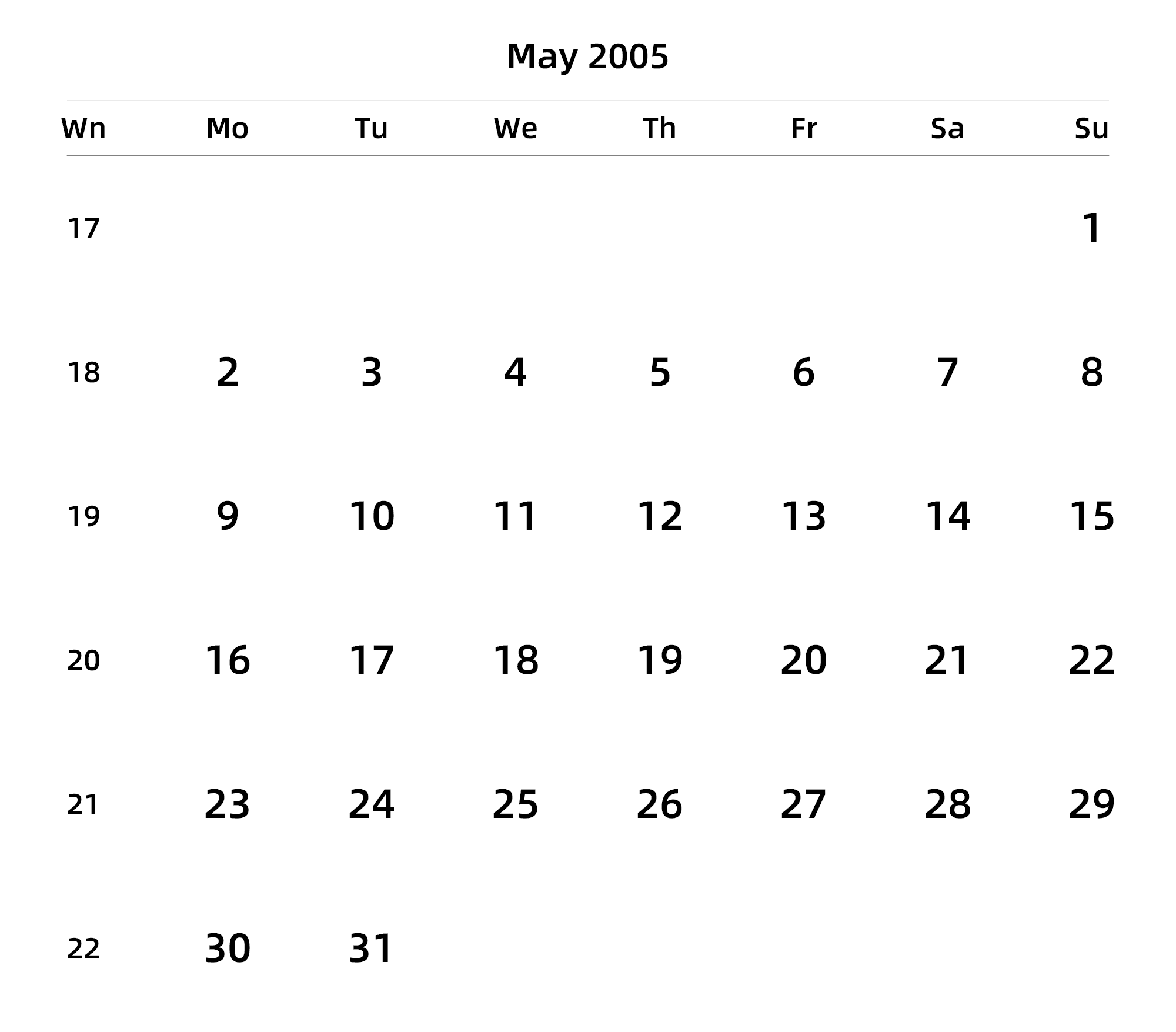 英文版 周一开始 带周数
