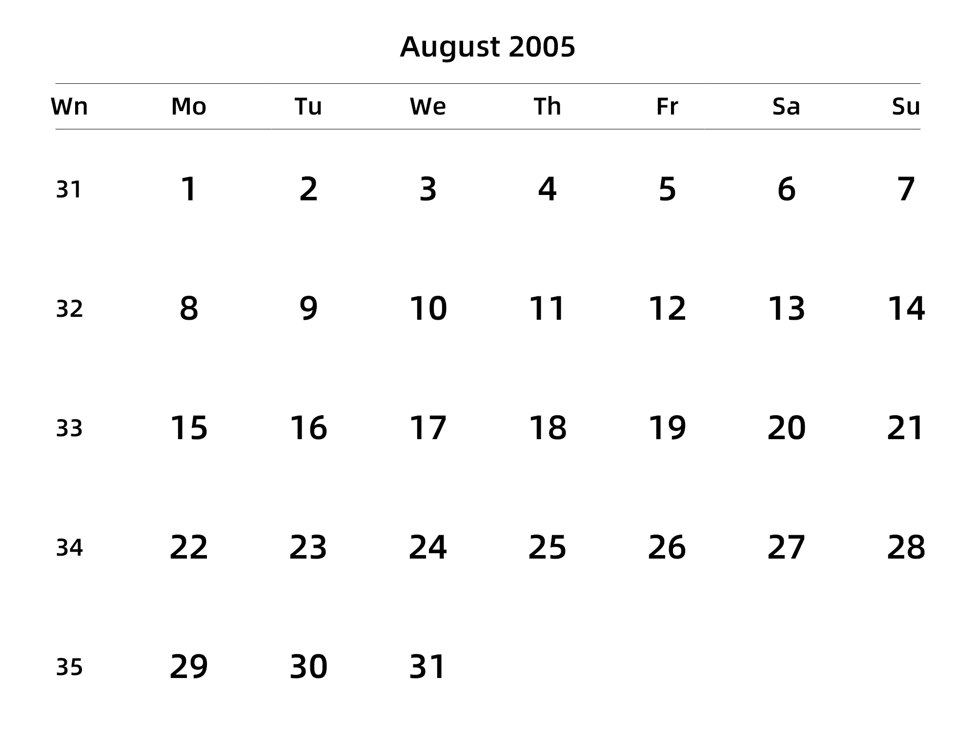 英文版 周一开始 带周数