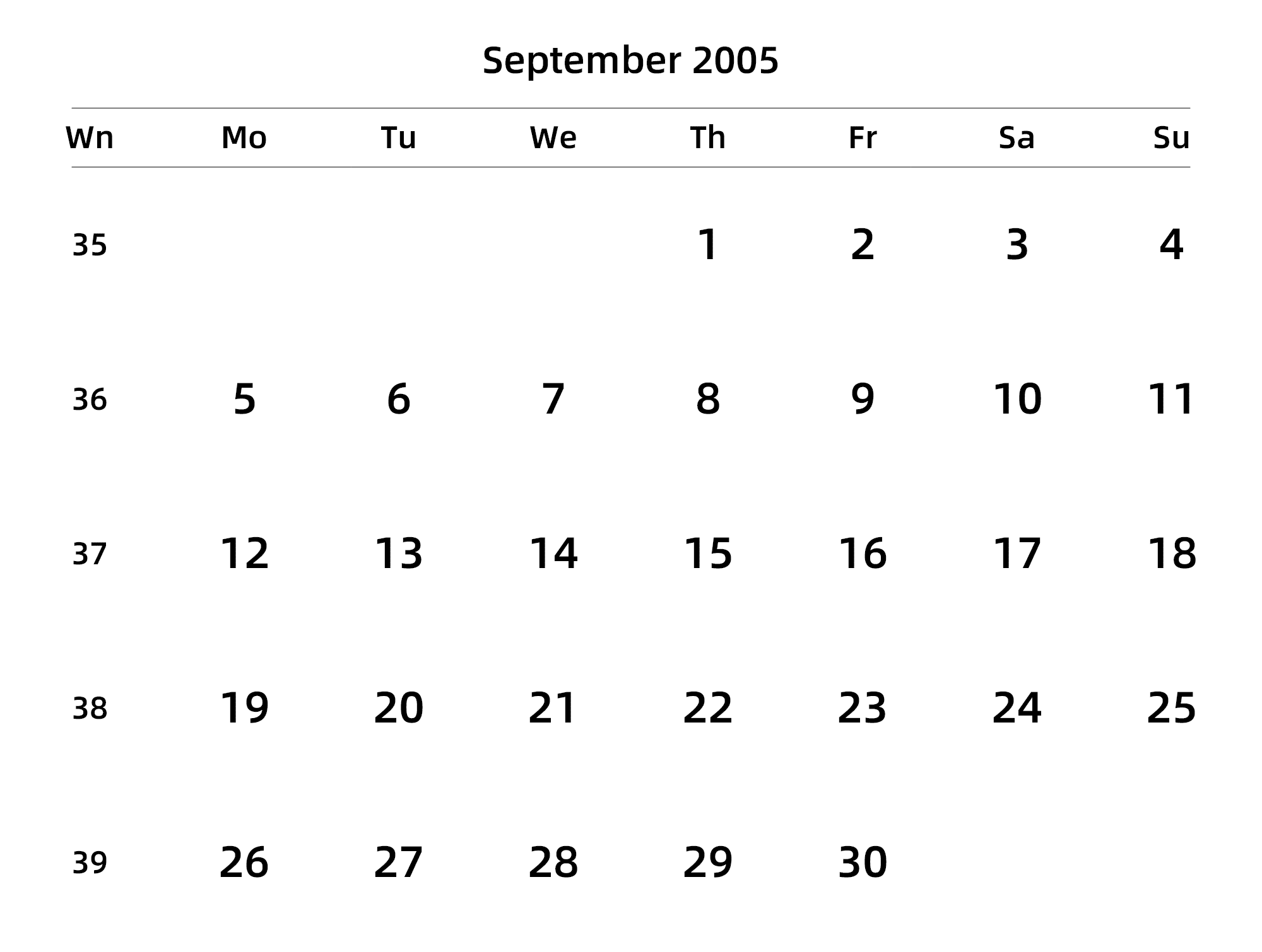 英文版 周一开始 带周数