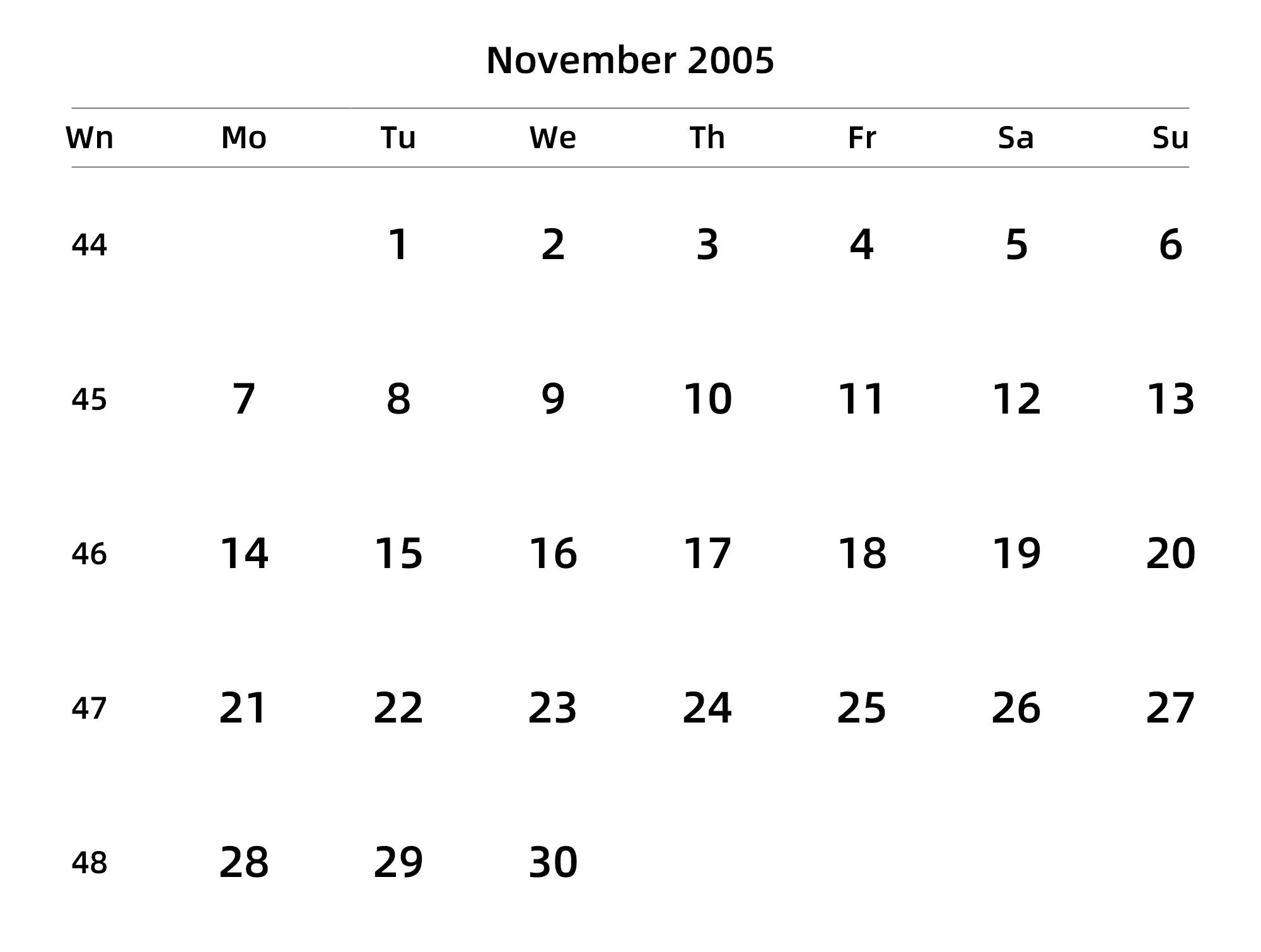英文版 周一开始 带周数