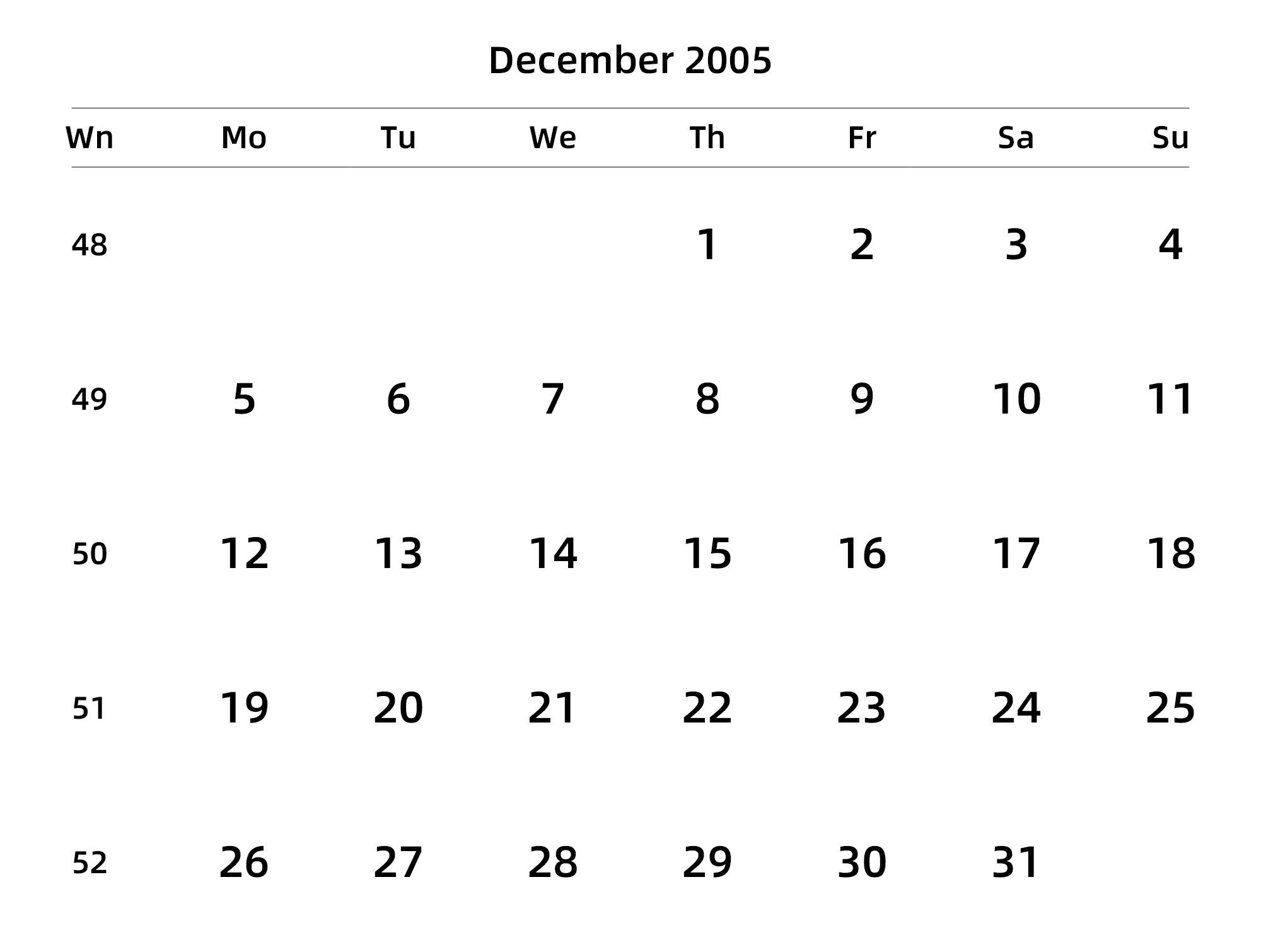 英文版 周一开始 带周数