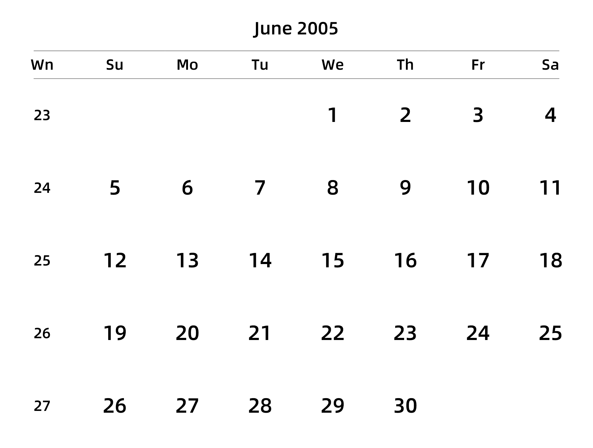 英文版 周日开始 带周数
