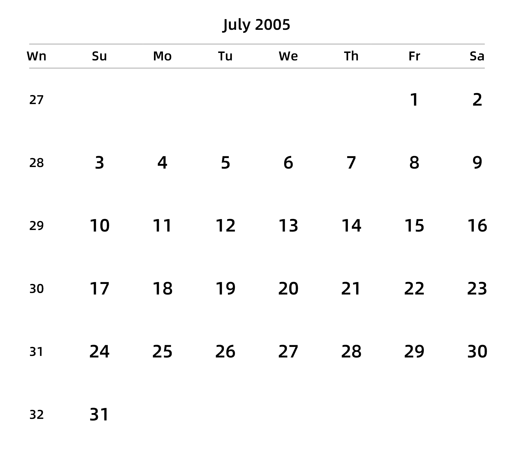 英文版 周日开始 带周数