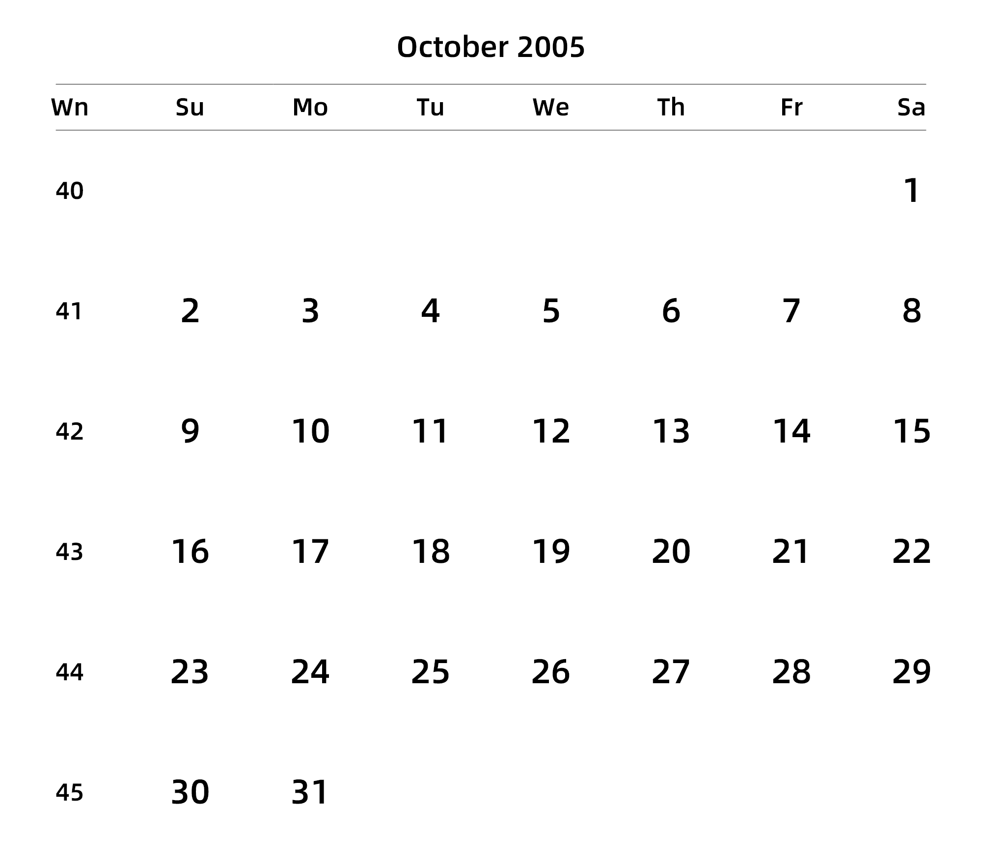 英文版 周日开始 带周数