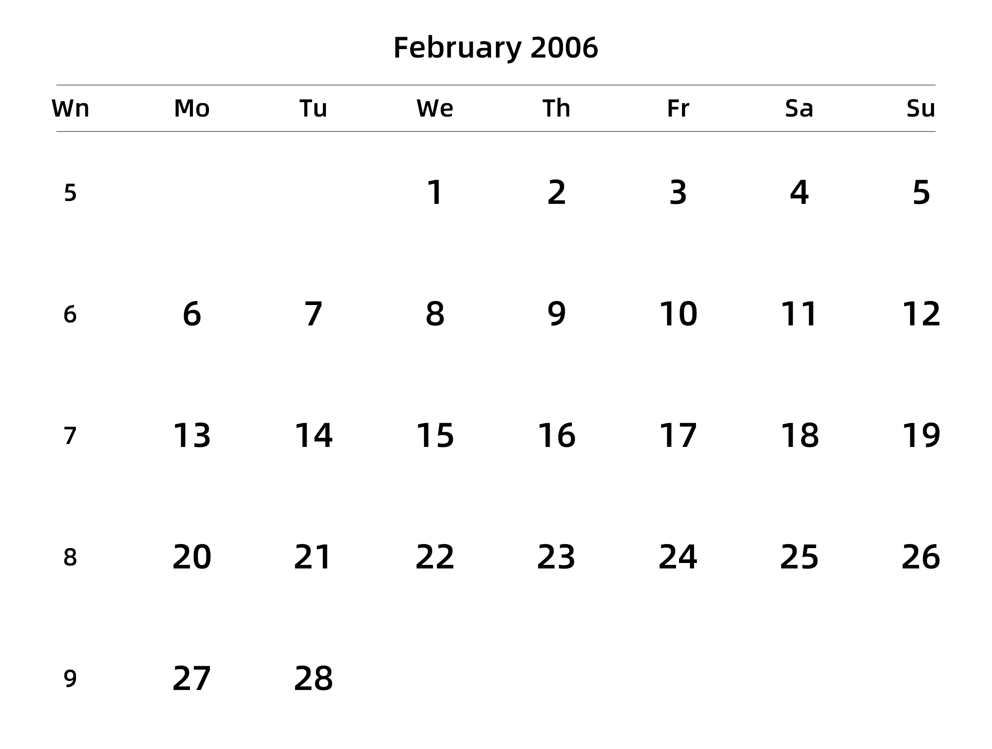 英文版 周一开始 带周数