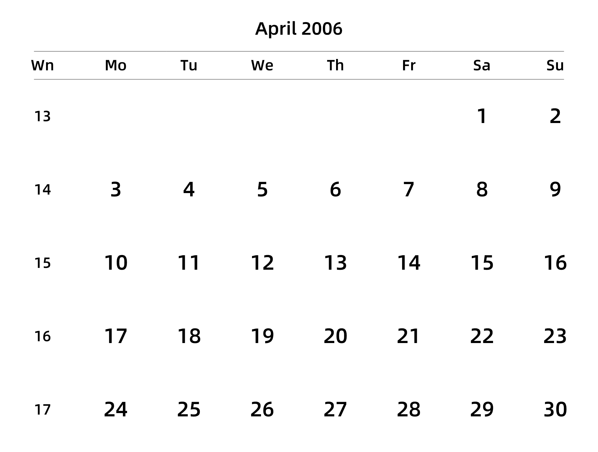 英文版 周一开始 带周数