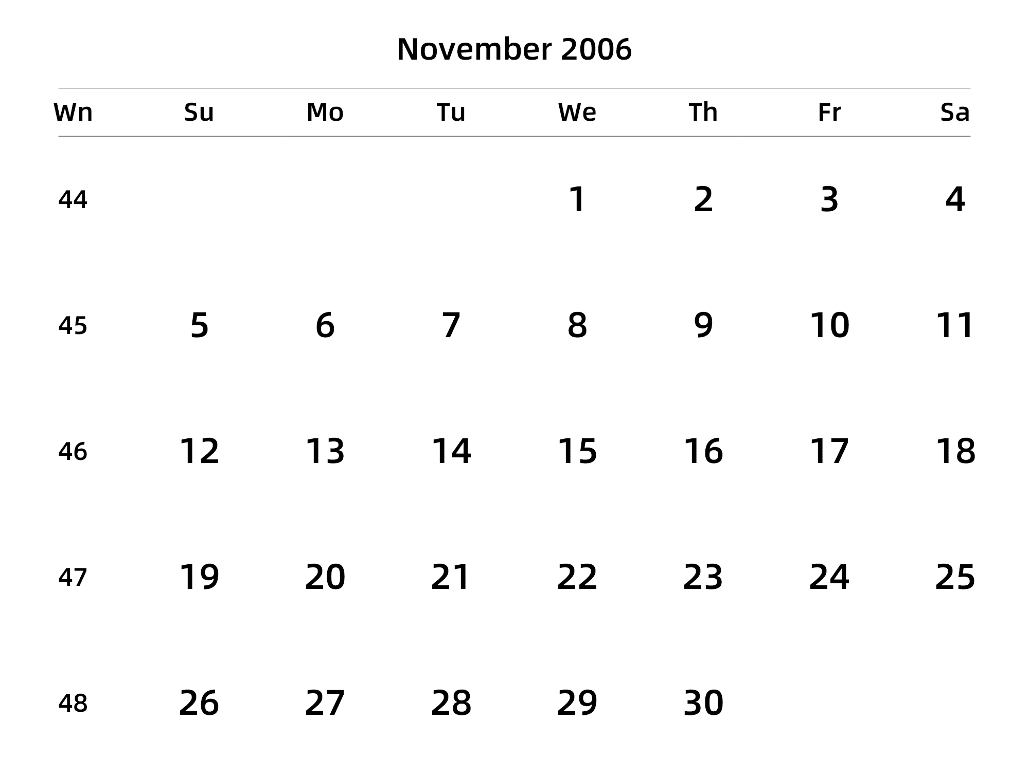 英文版 周日开始 带周数