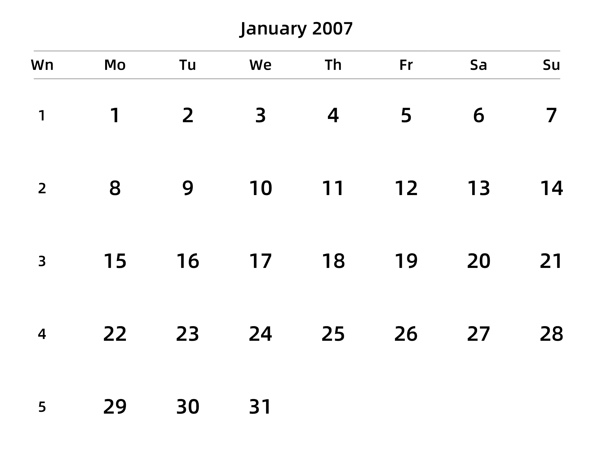 英文版 周一开始 带周数