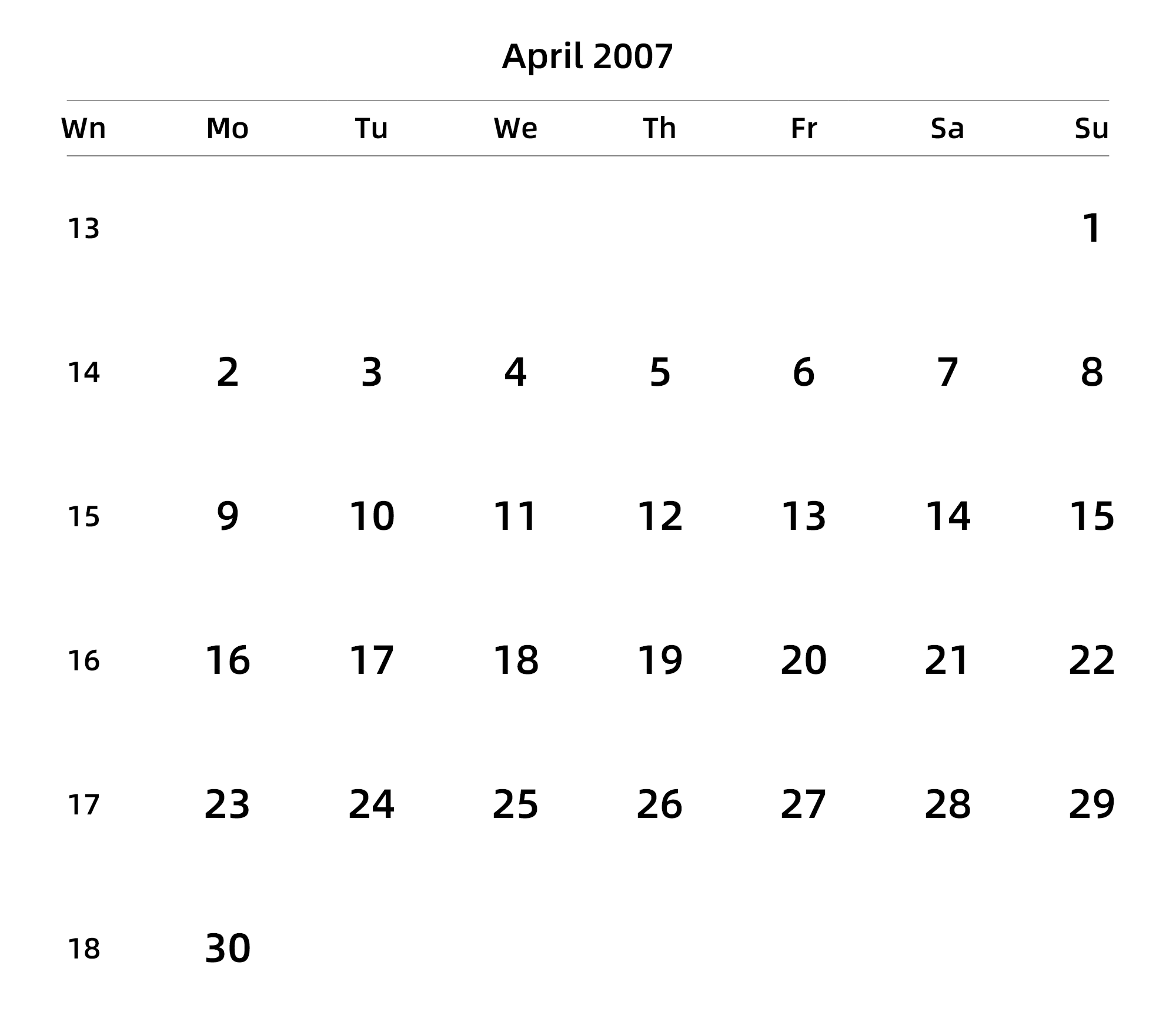 英文版 周一开始 带周数