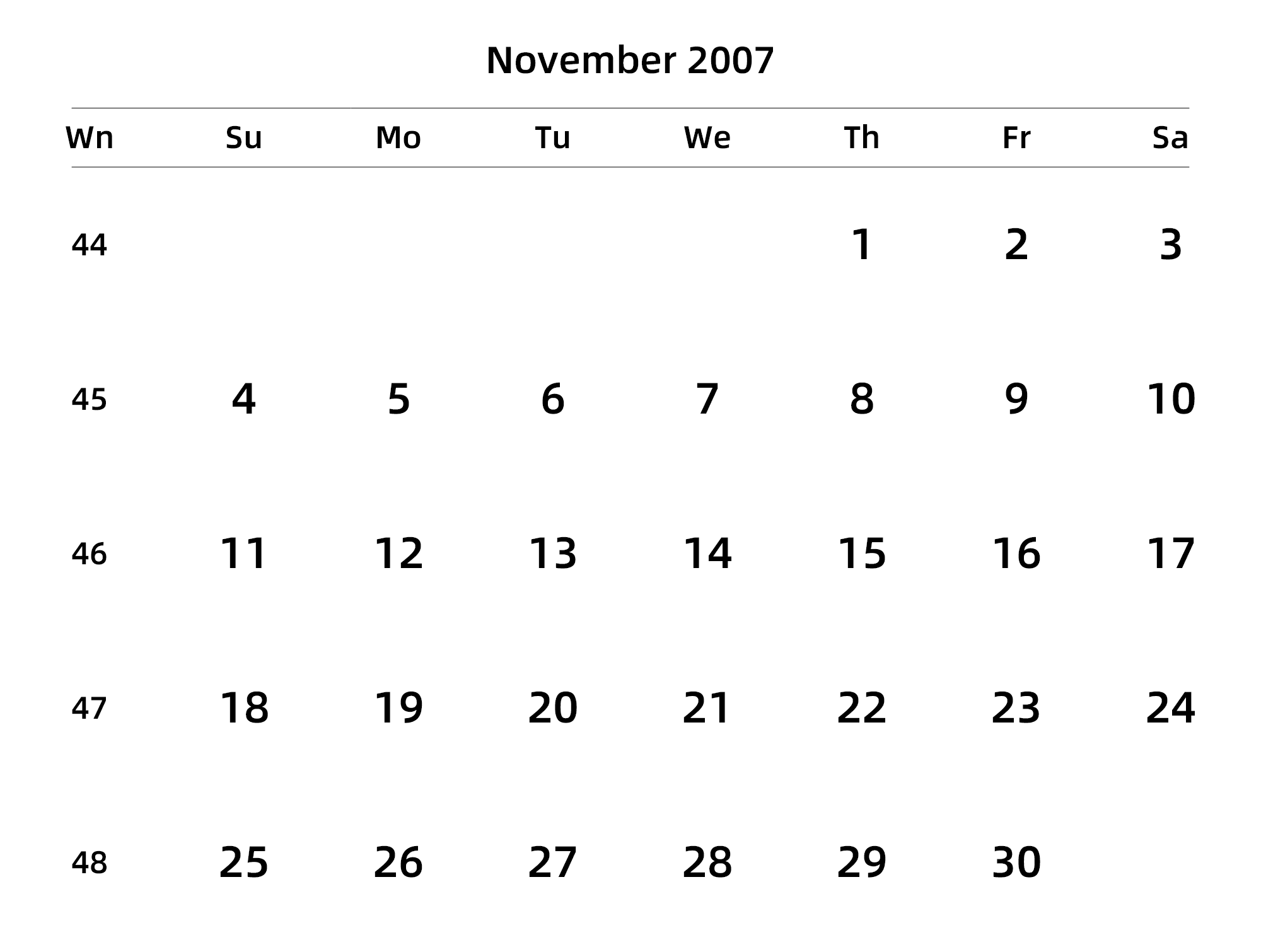 英文版 周日开始 带周数