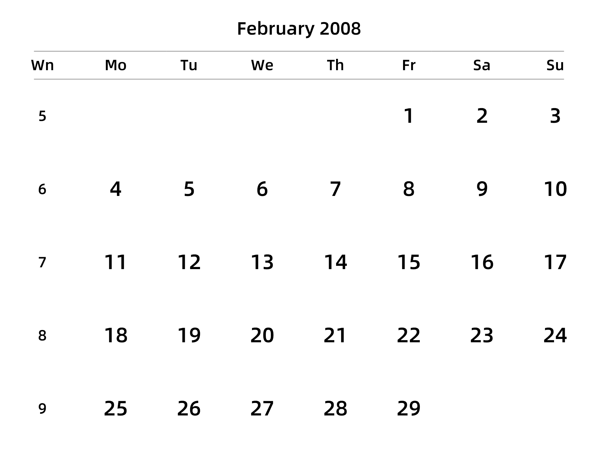 英文版 周一开始 带周数