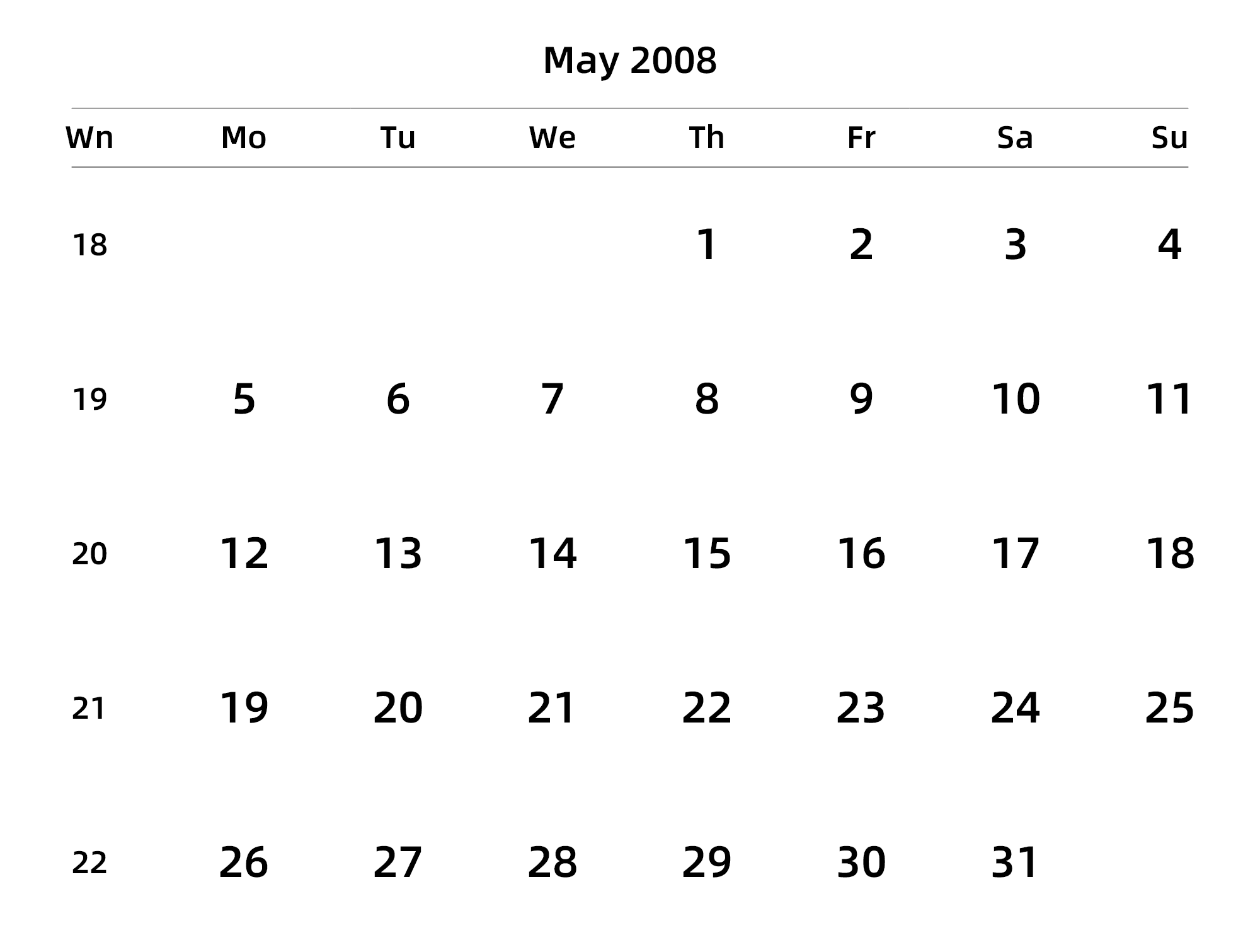 英文版 周一开始 带周数