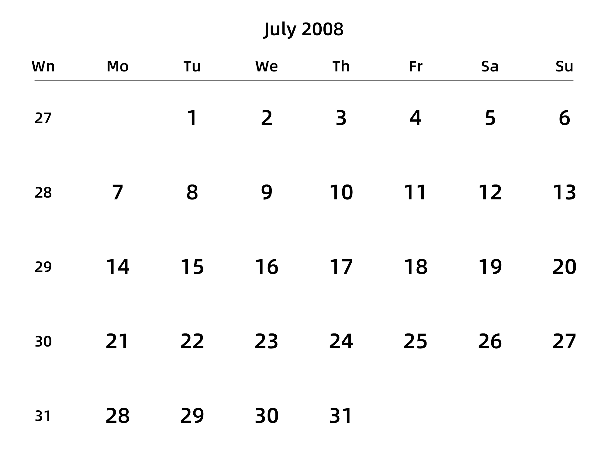 英文版 周一开始 带周数