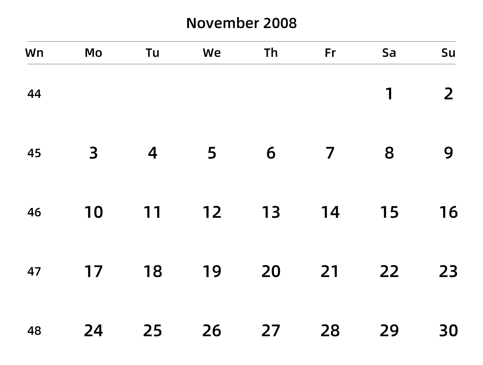英文版 周一开始 带周数