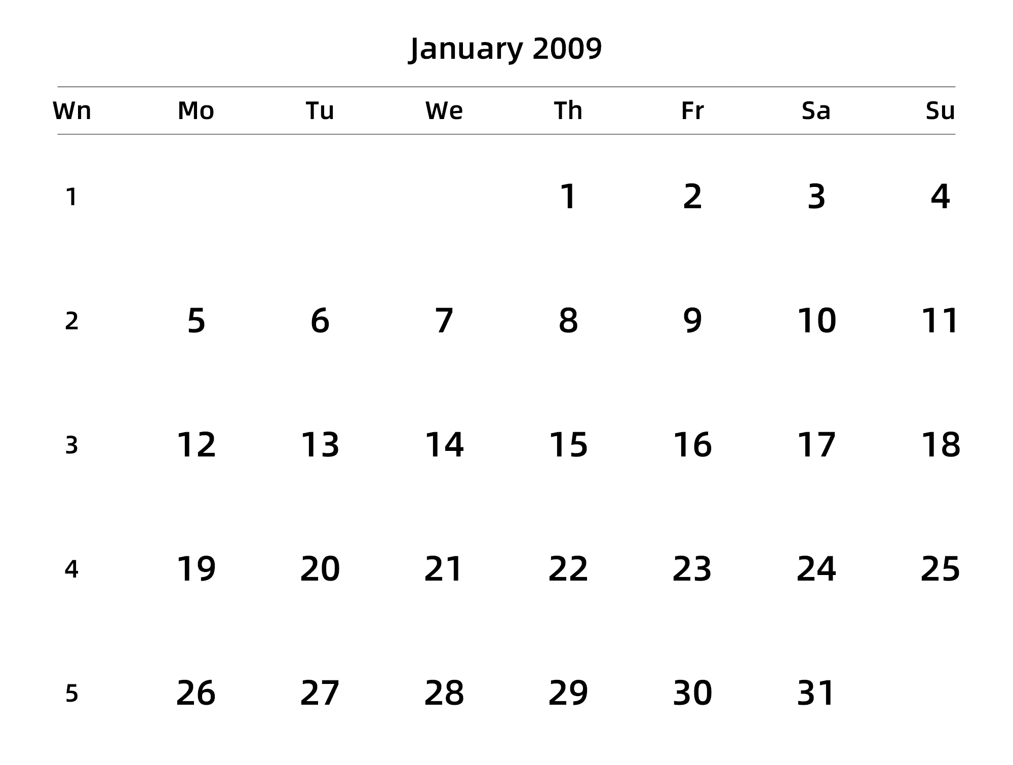 英文版 周一开始 带周数