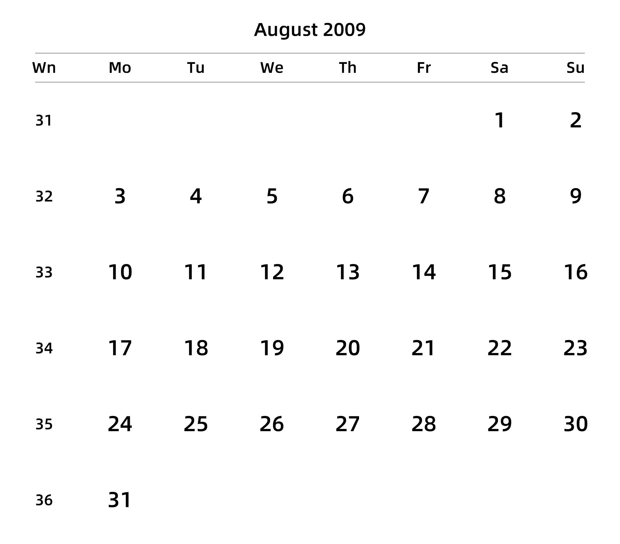 英文版 周一开始 带周数