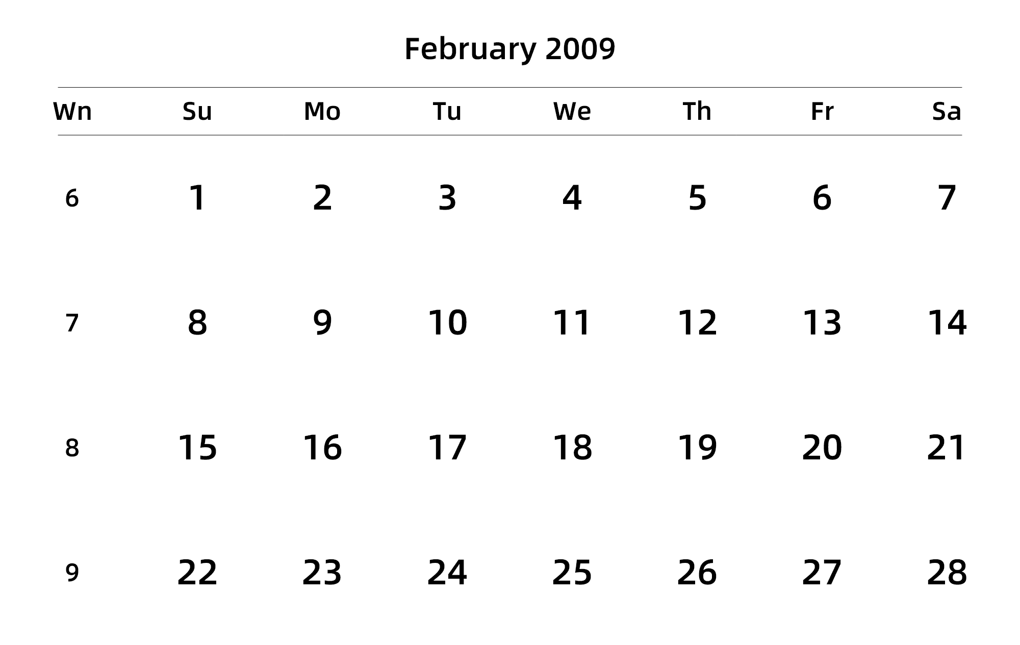 英文版 周日开始 带周数