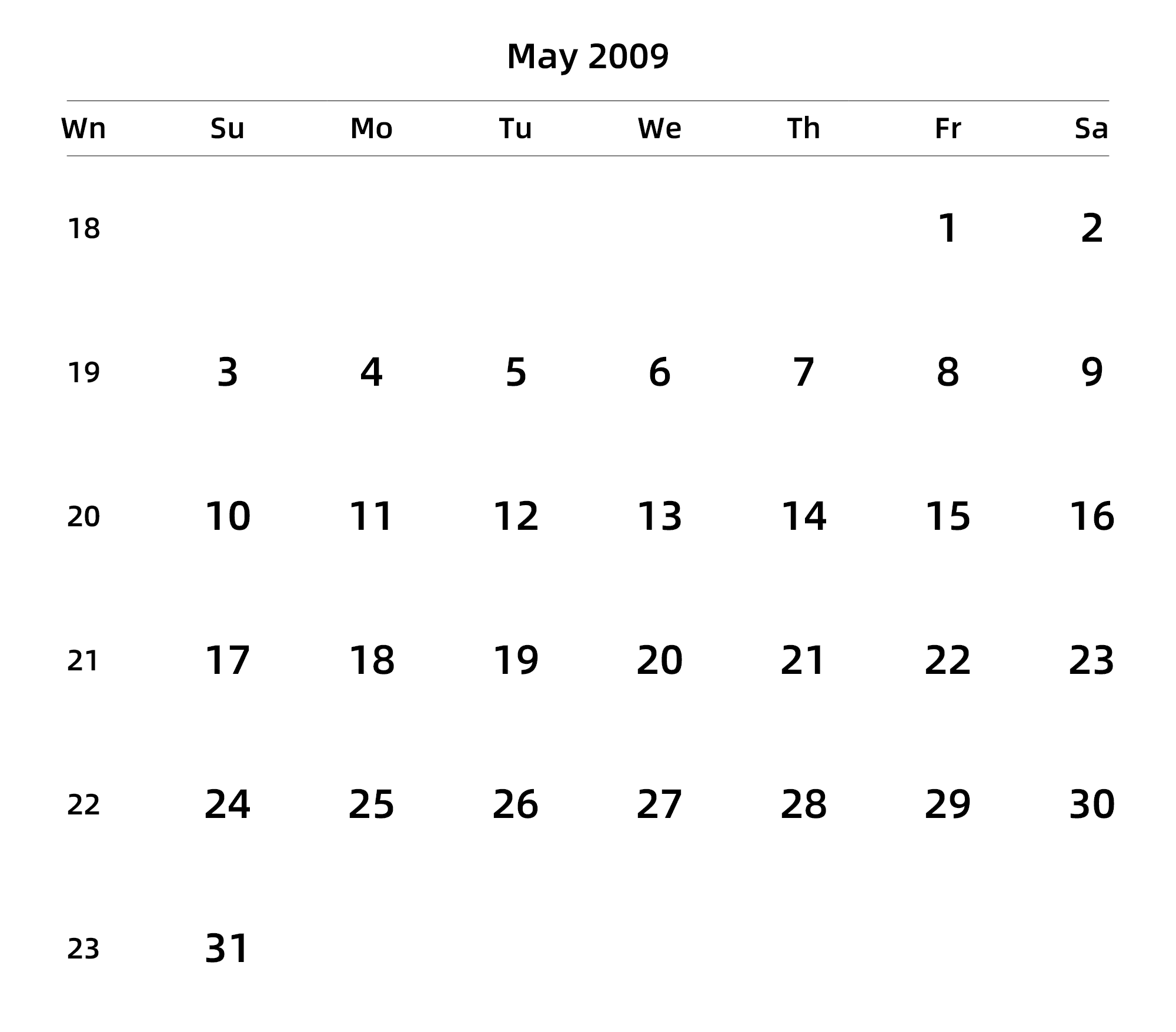 英文版 周日开始 带周数