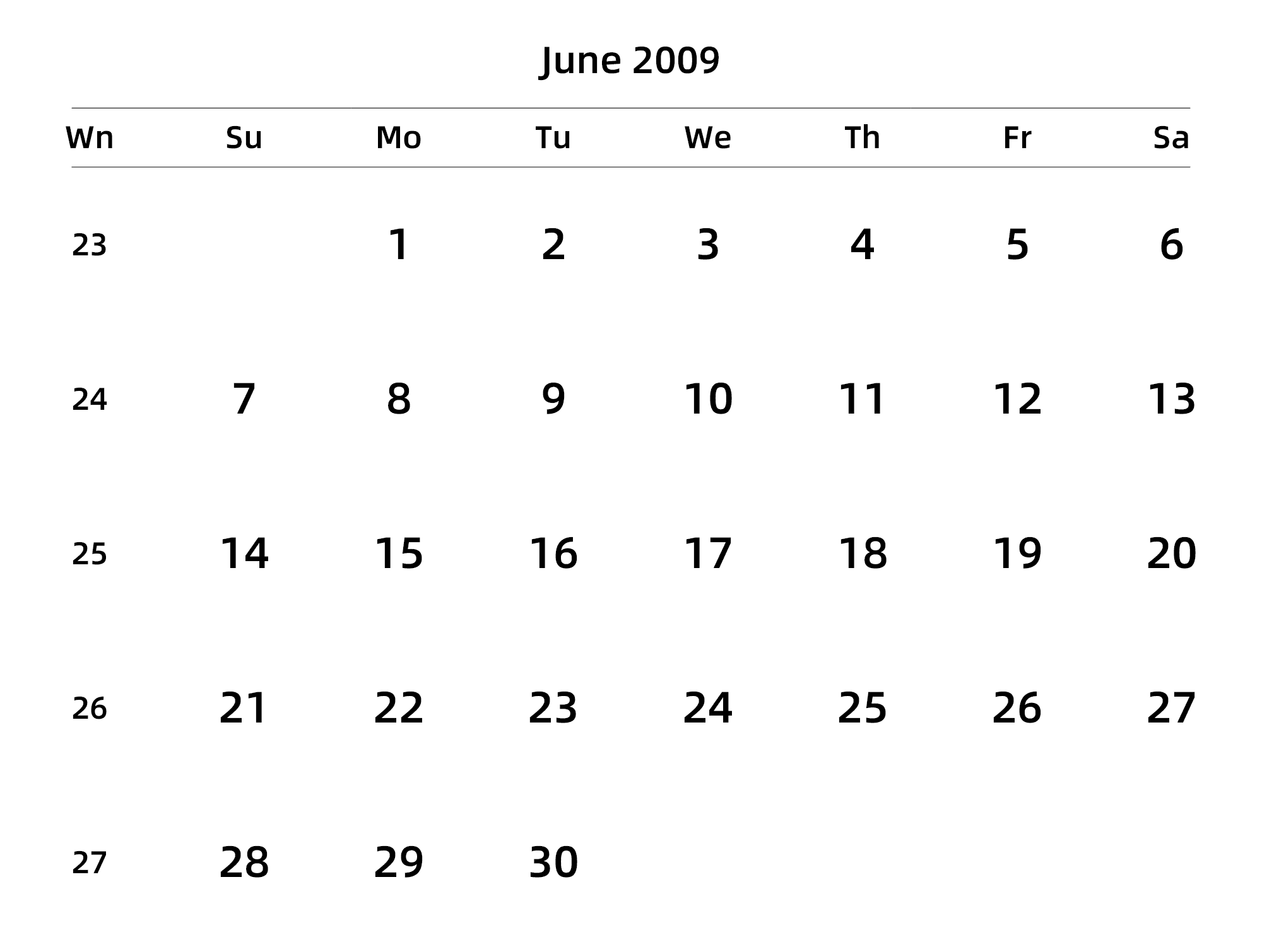 英文版 周日开始 带周数