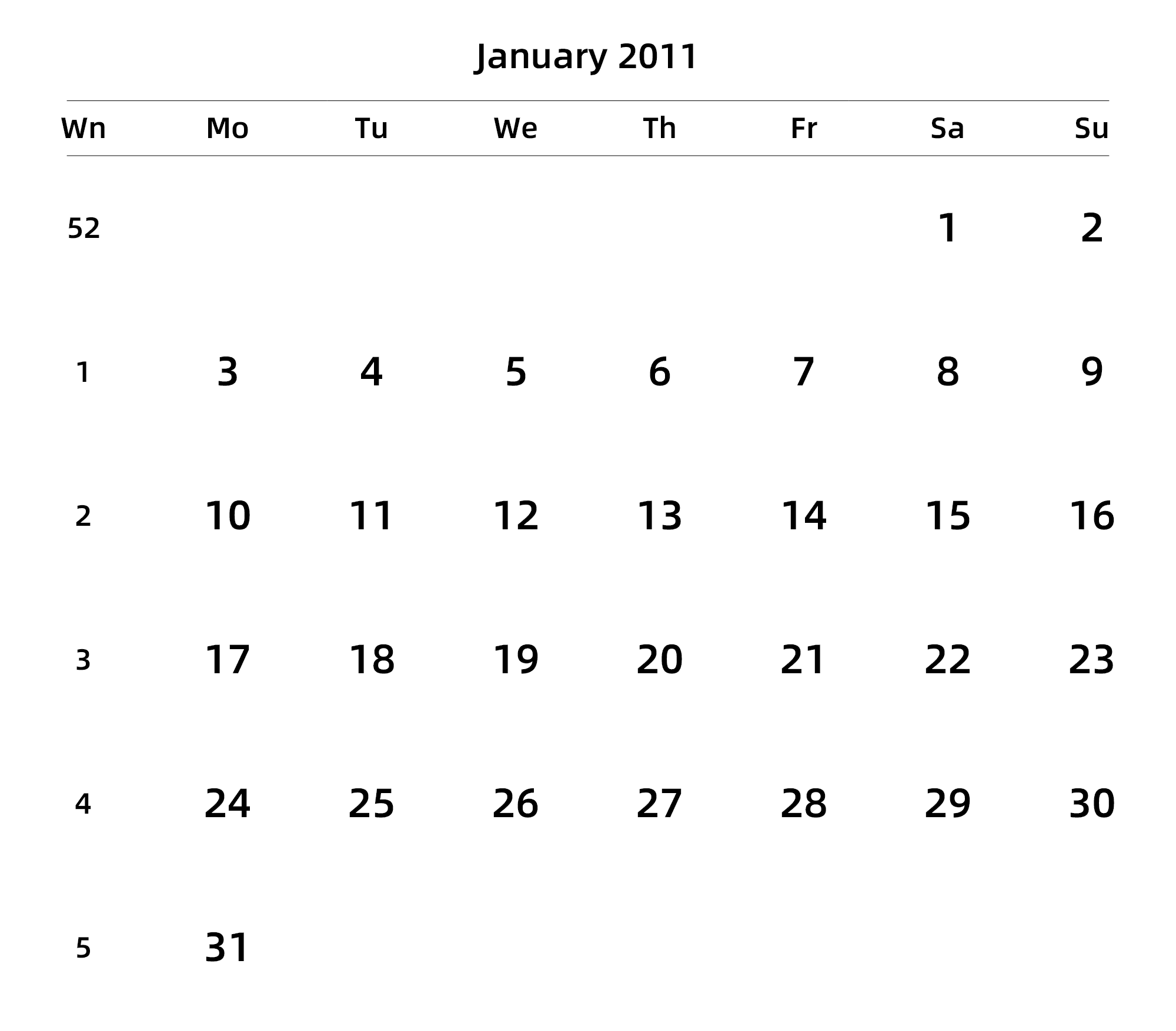 英文版 周一开始 带周数