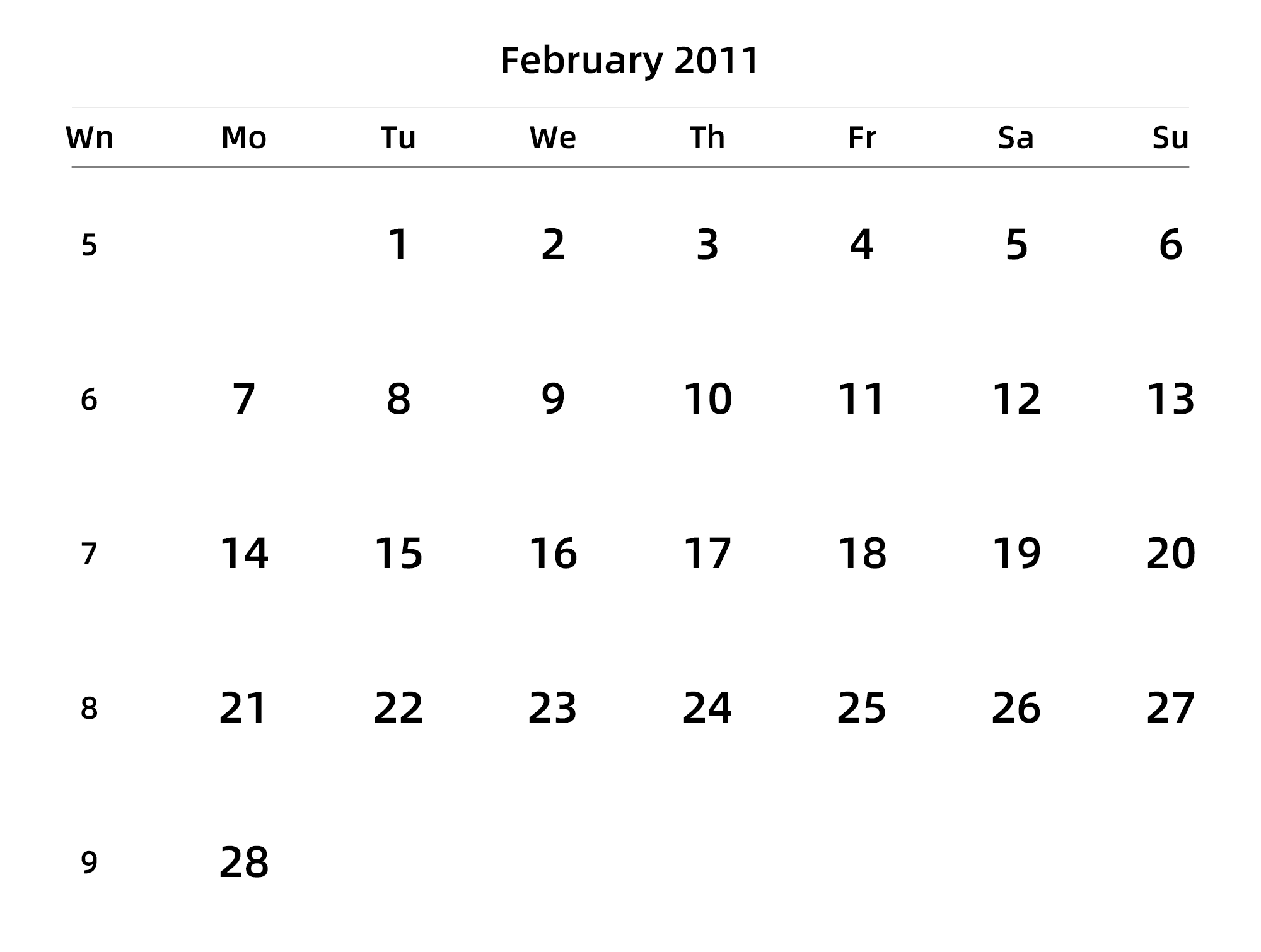 英文版 周一开始 带周数