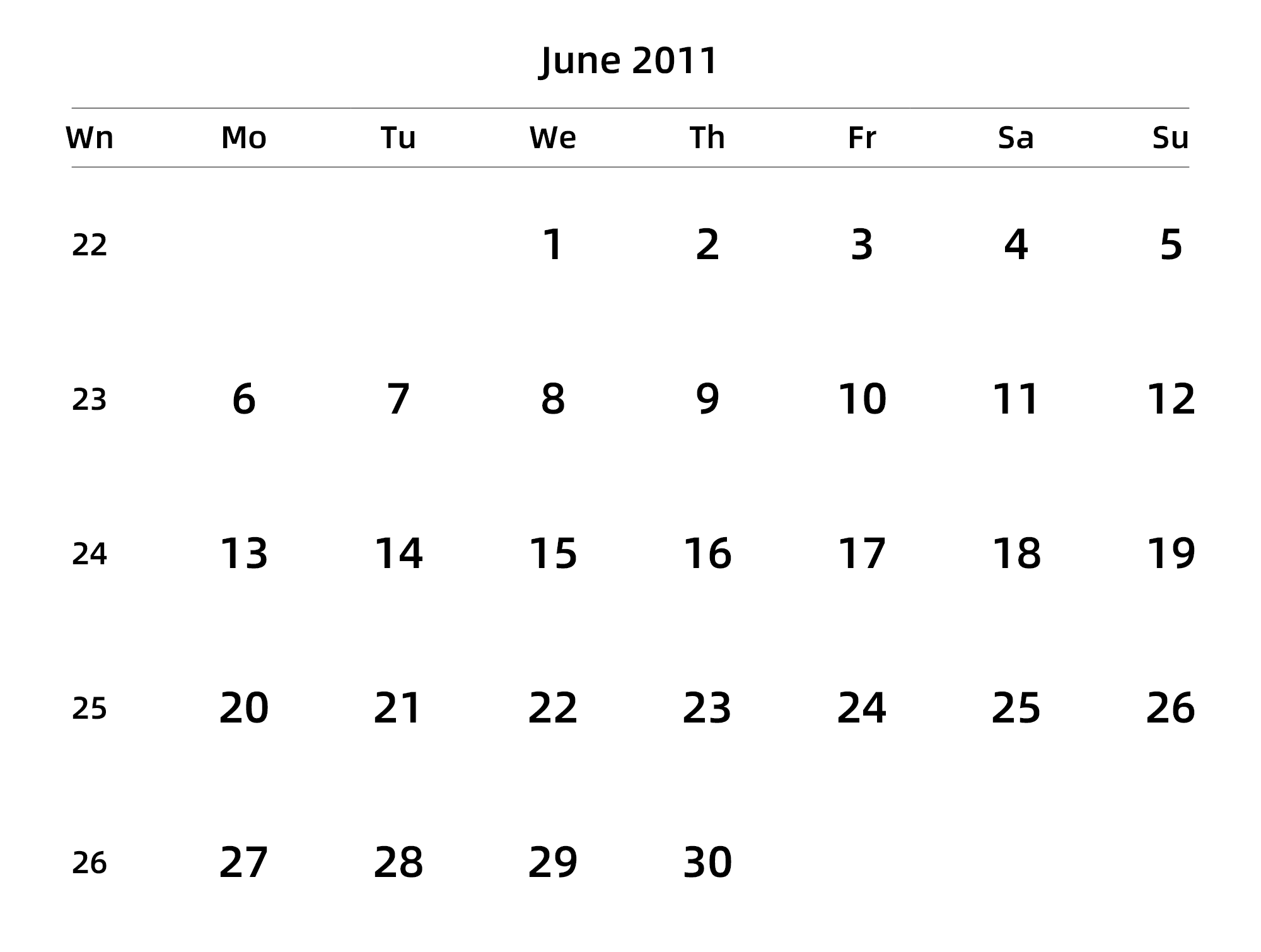 英文版 周一开始 带周数