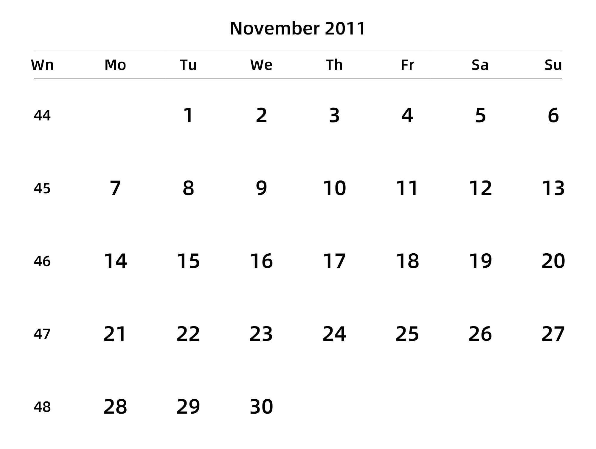 英文版 周一开始 带周数