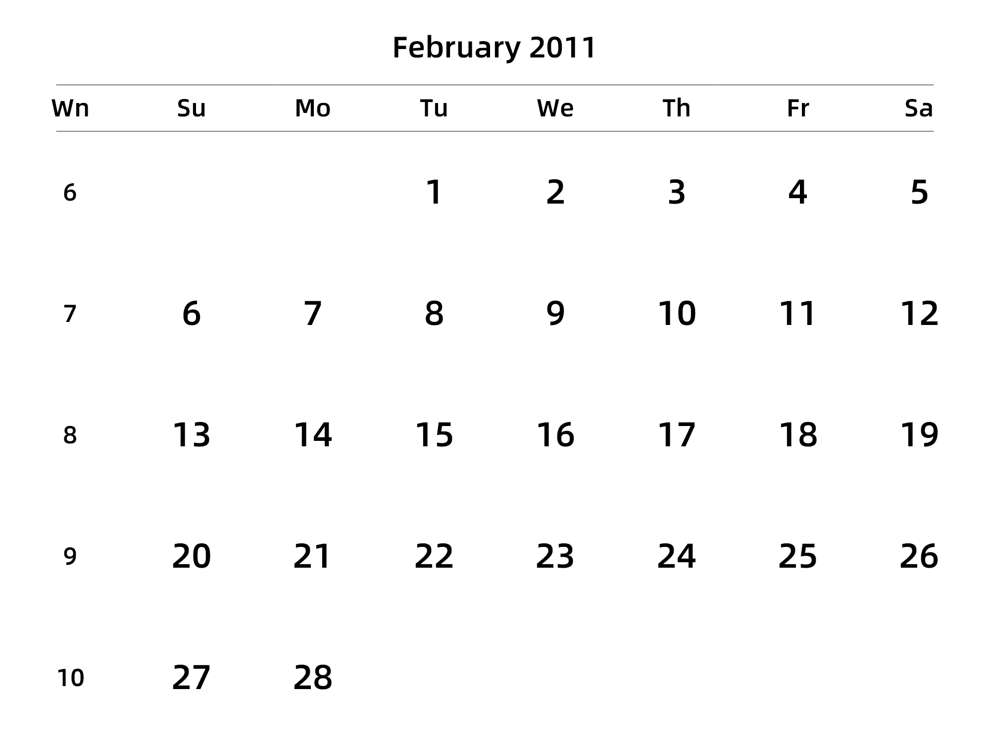 英文版 周日开始 带周数