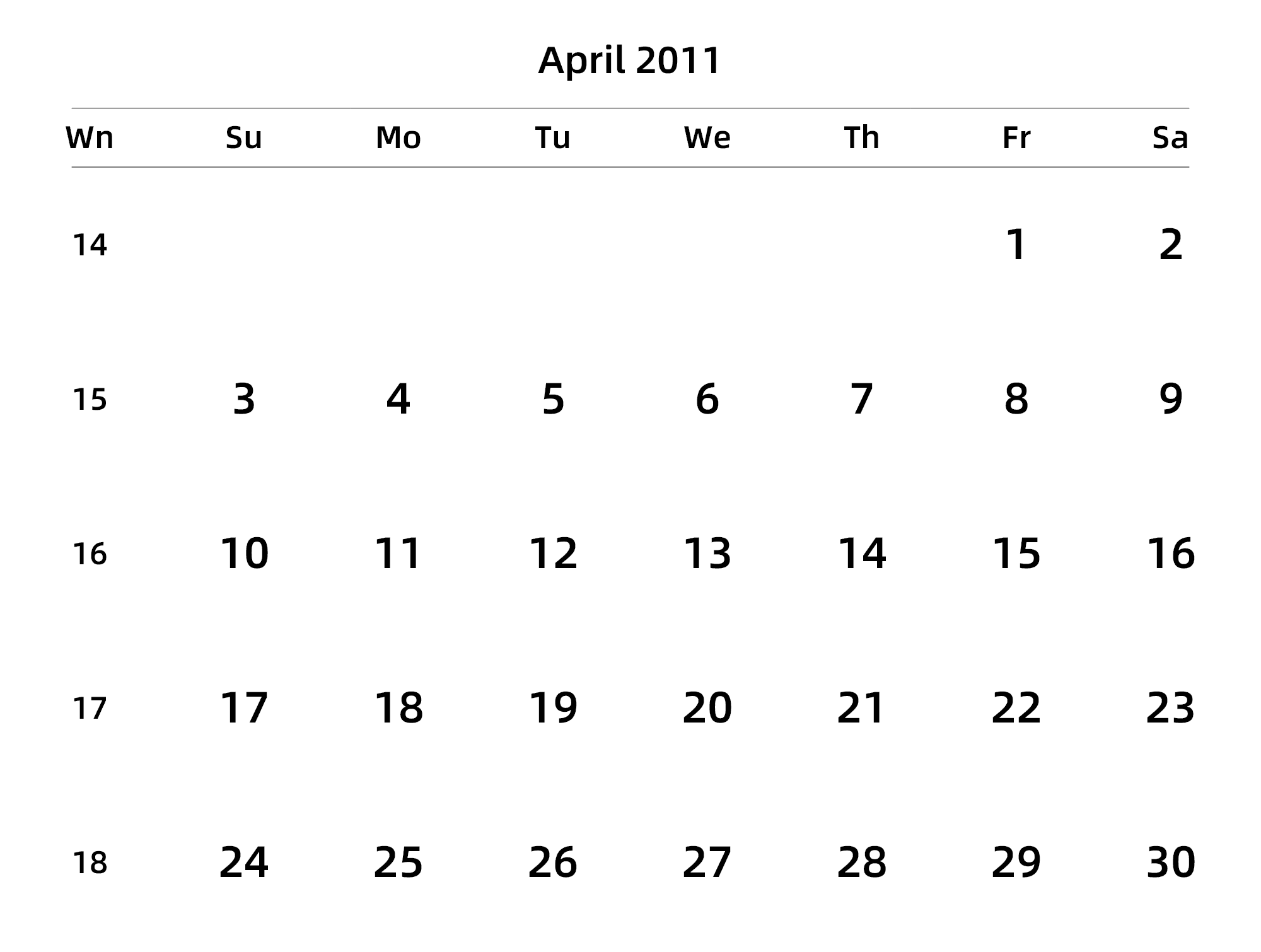英文版 周日开始 带周数