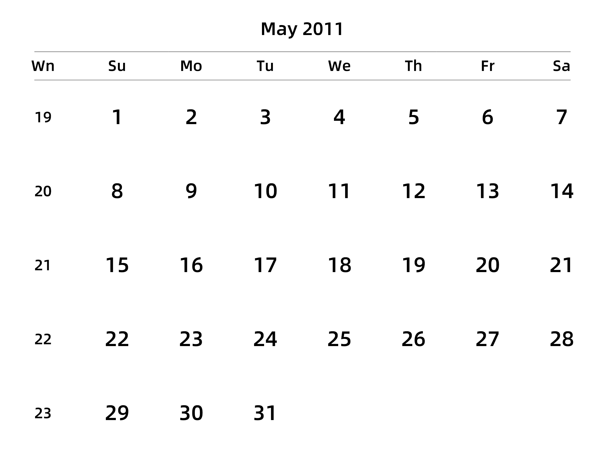 英文版 周日开始 带周数