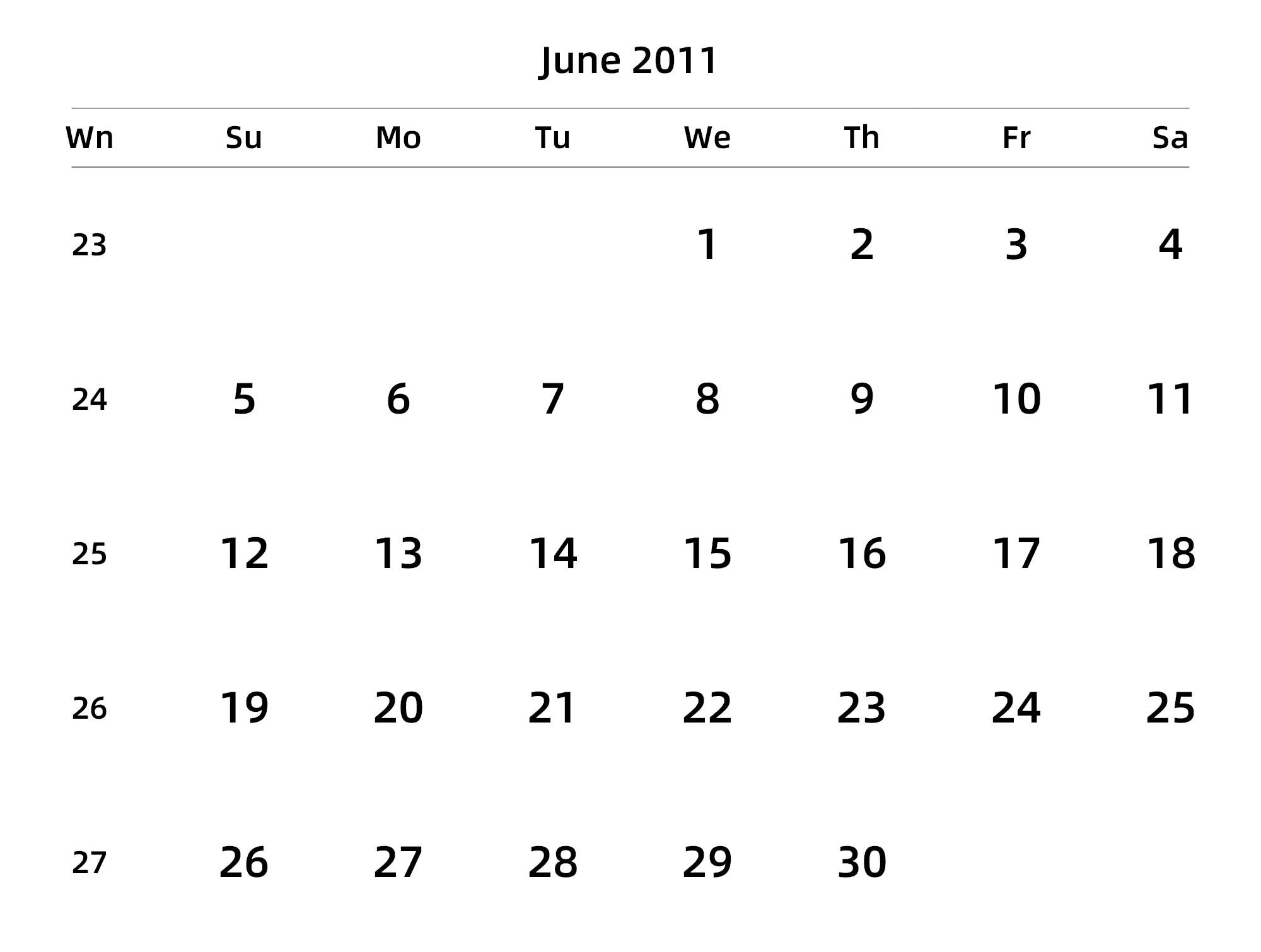 英文版 周日开始 带周数