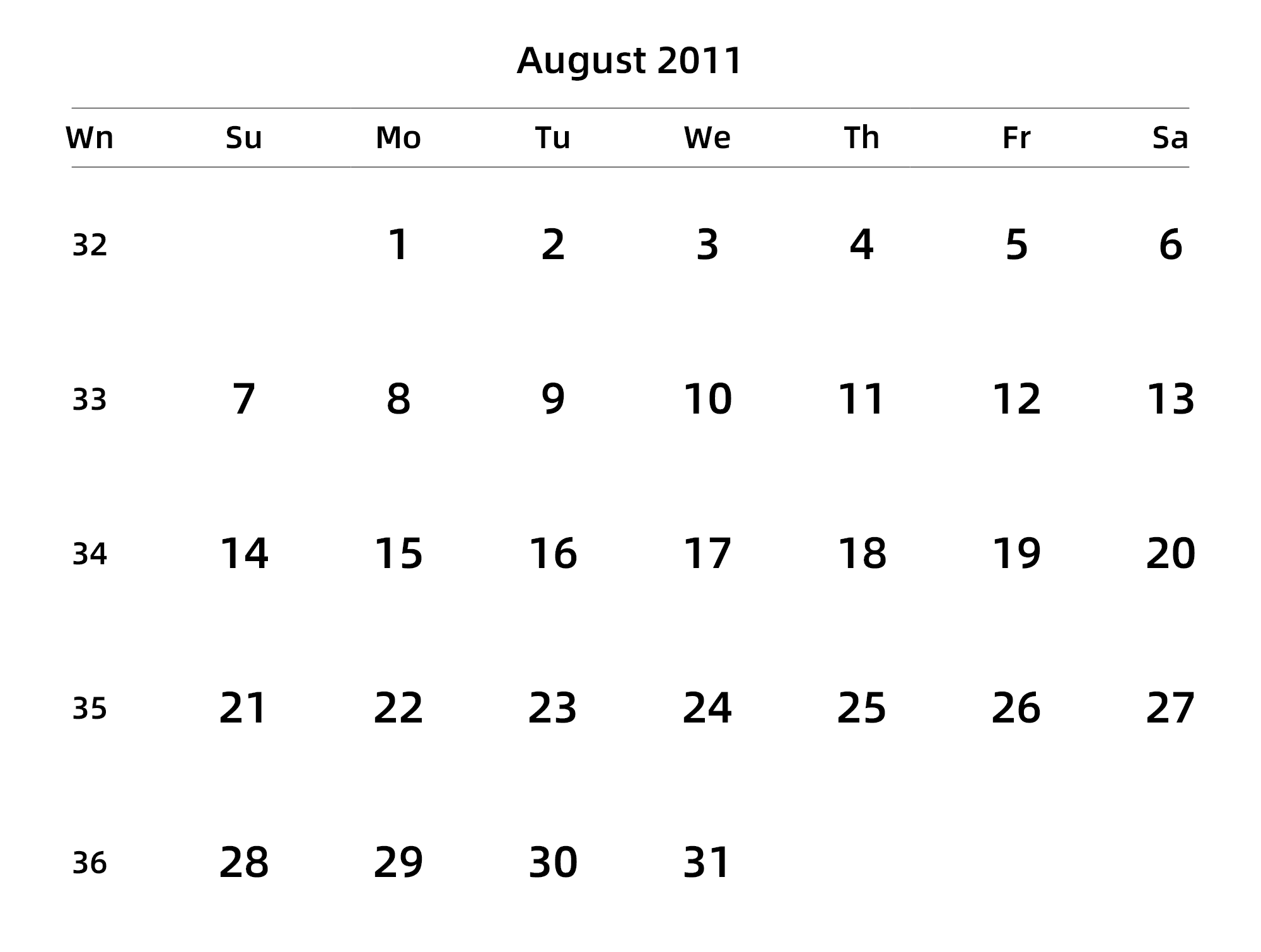 英文版 周日开始 带周数