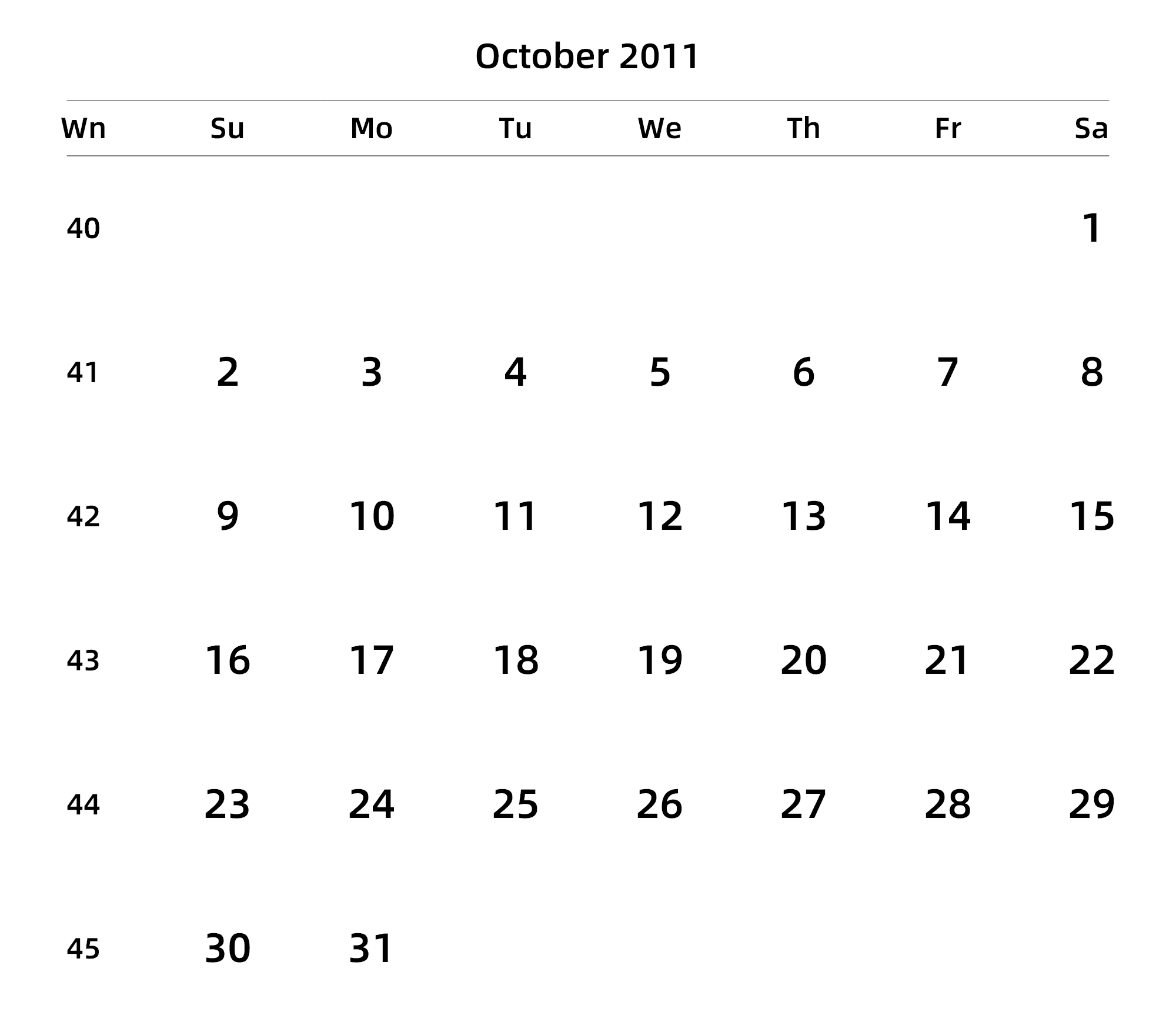 英文版 周日开始 带周数