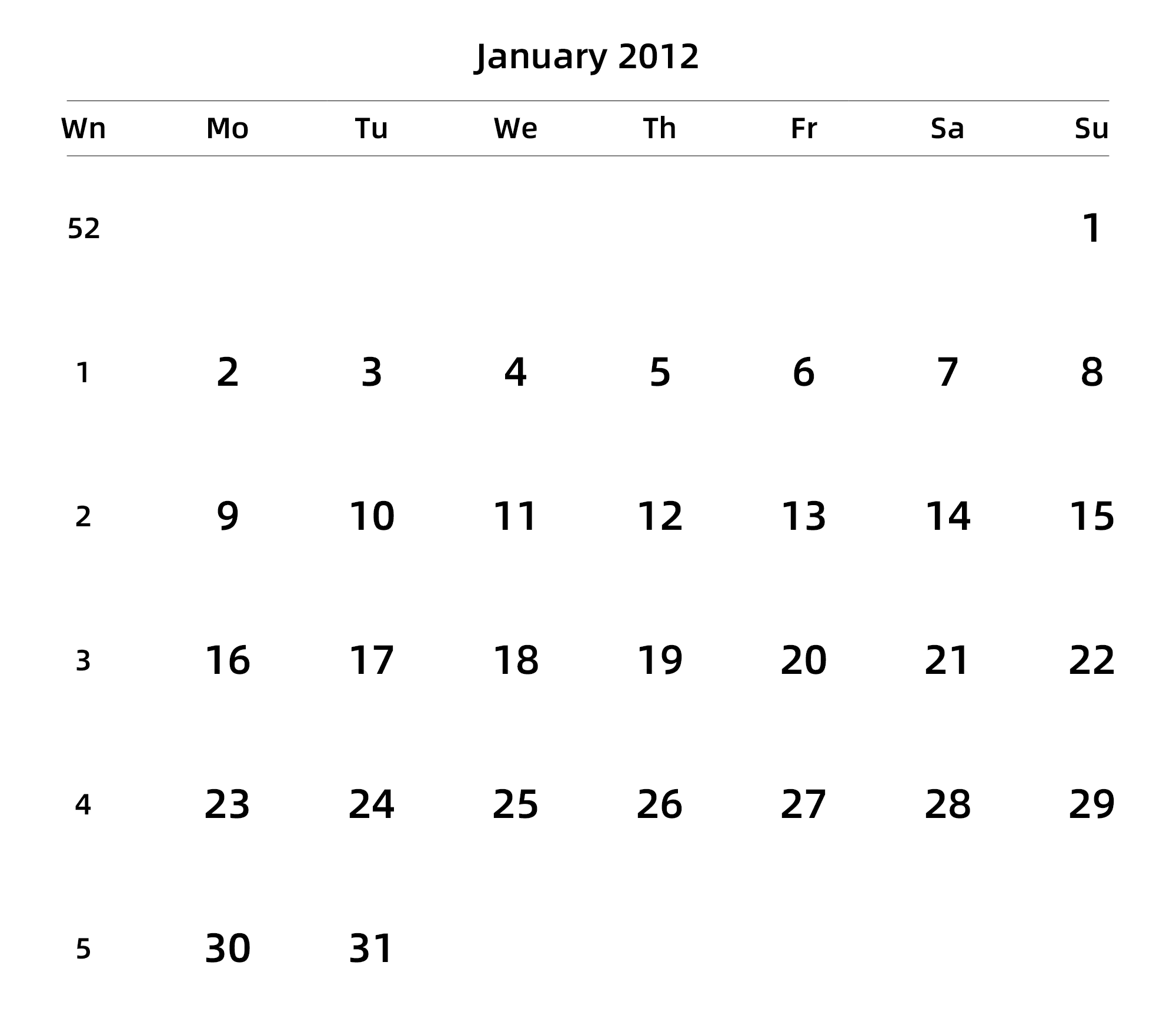 英文版 周一开始 带周数