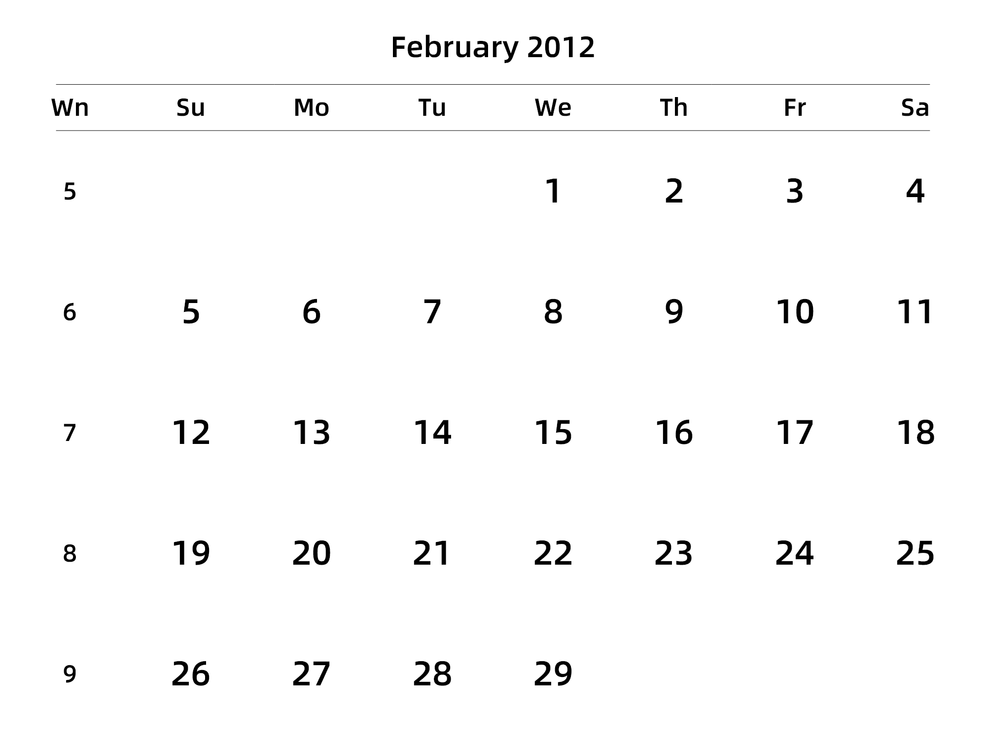 英文版 周日开始 带周数