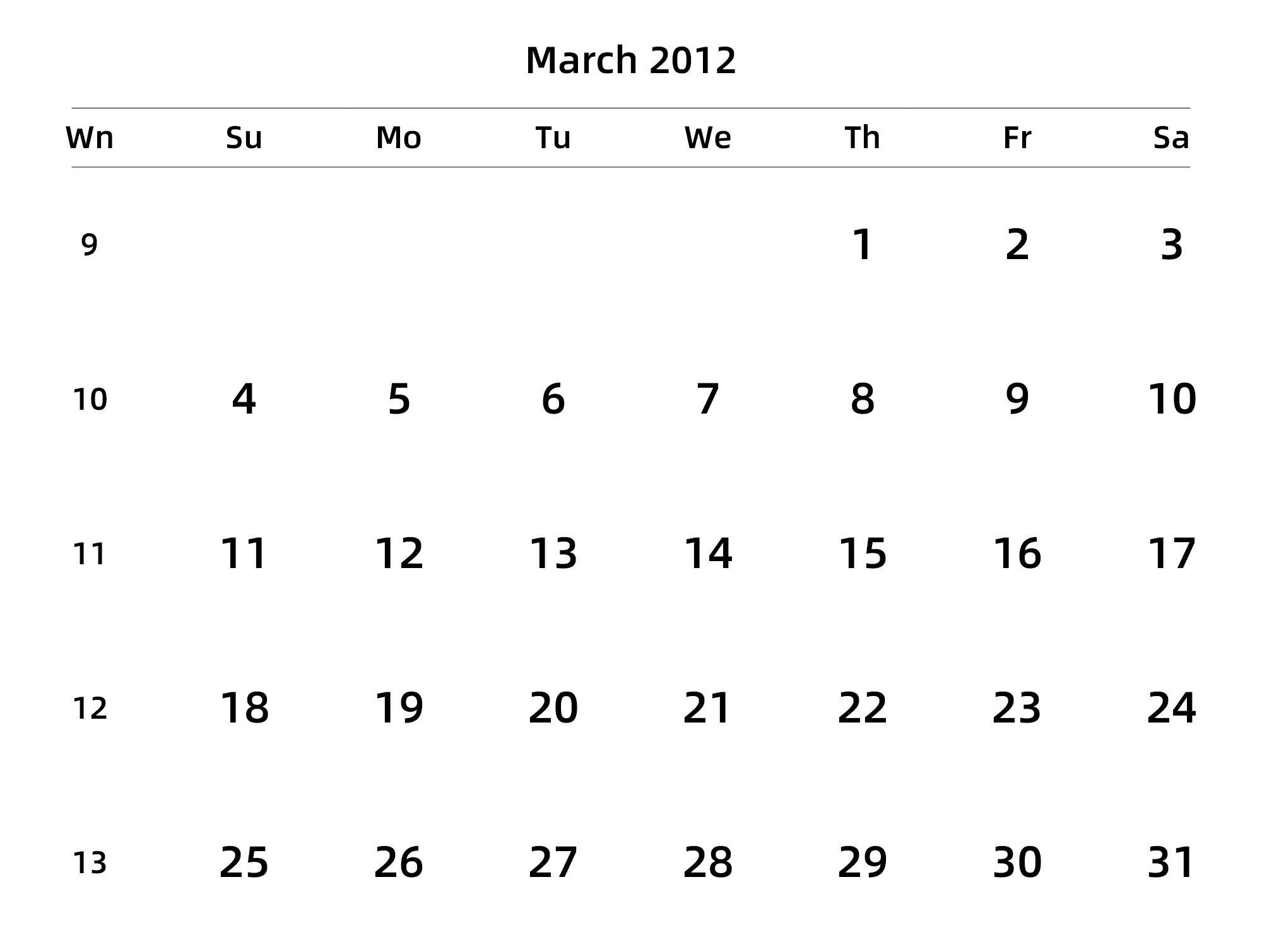 英文版 周日开始 带周数