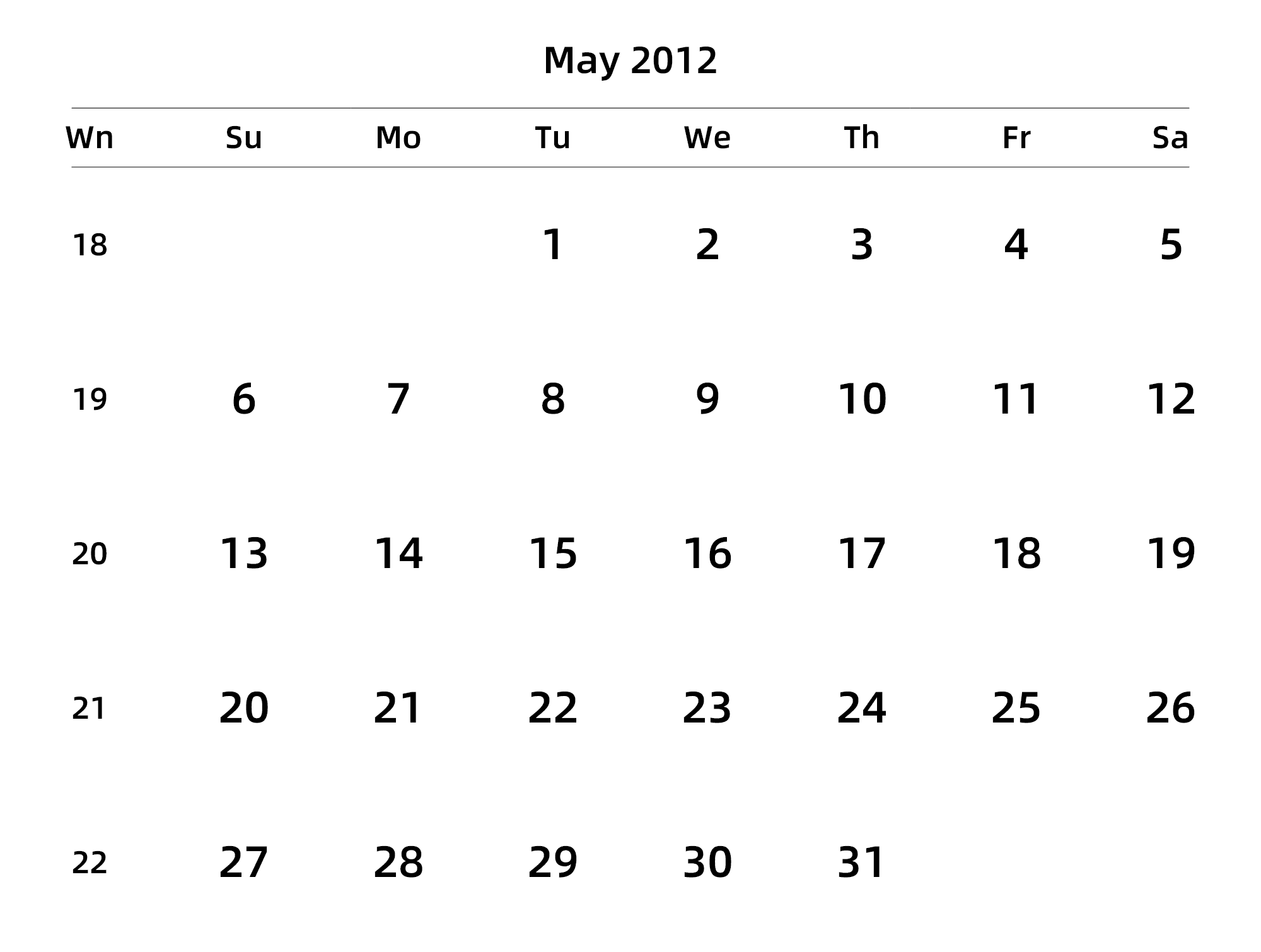 英文版 周日开始 带周数